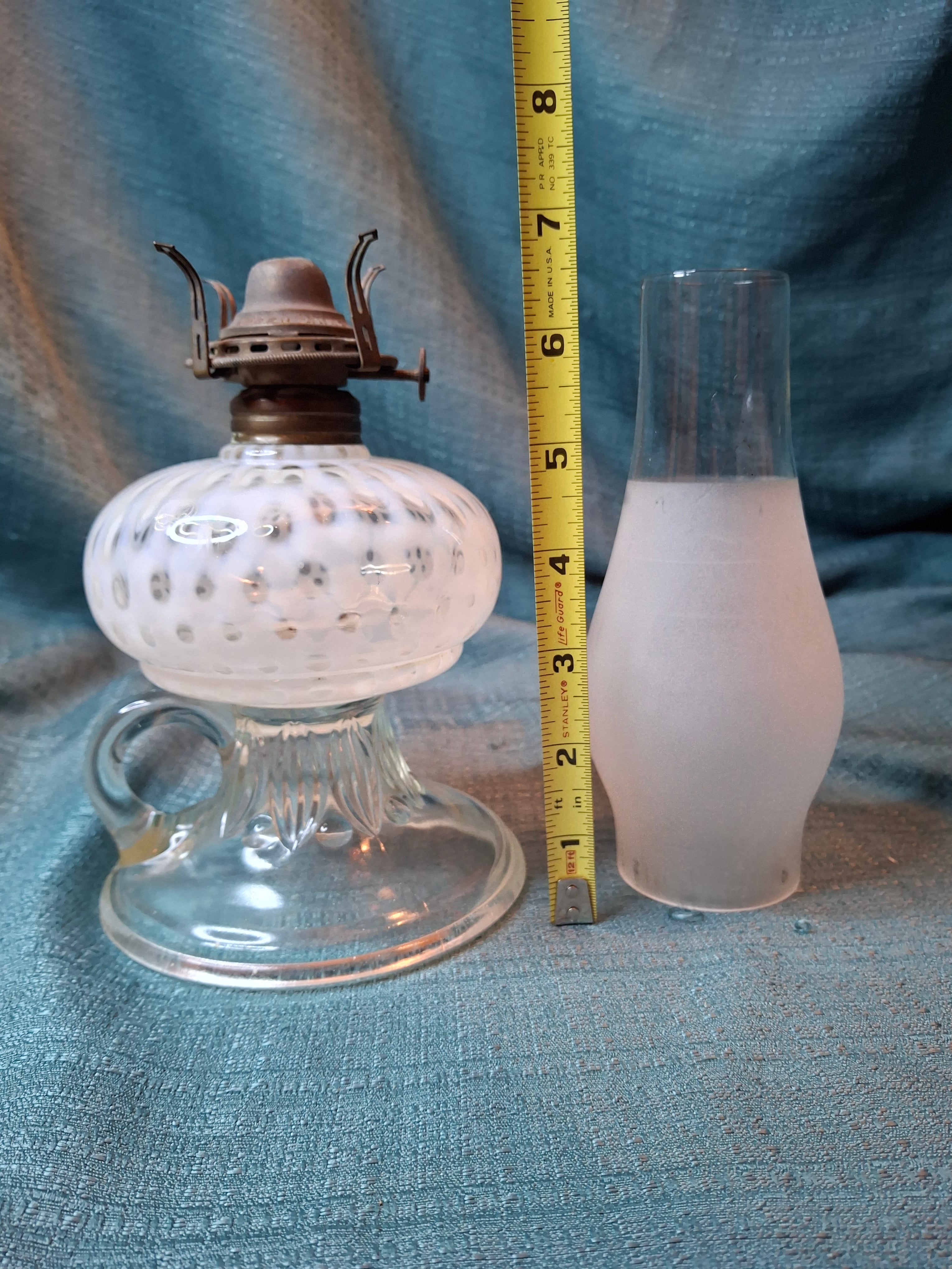 Antique Hobbs Opalescent Coin Dot & Leaf and Jewel Finger Lamp - White to Clear - c.1890