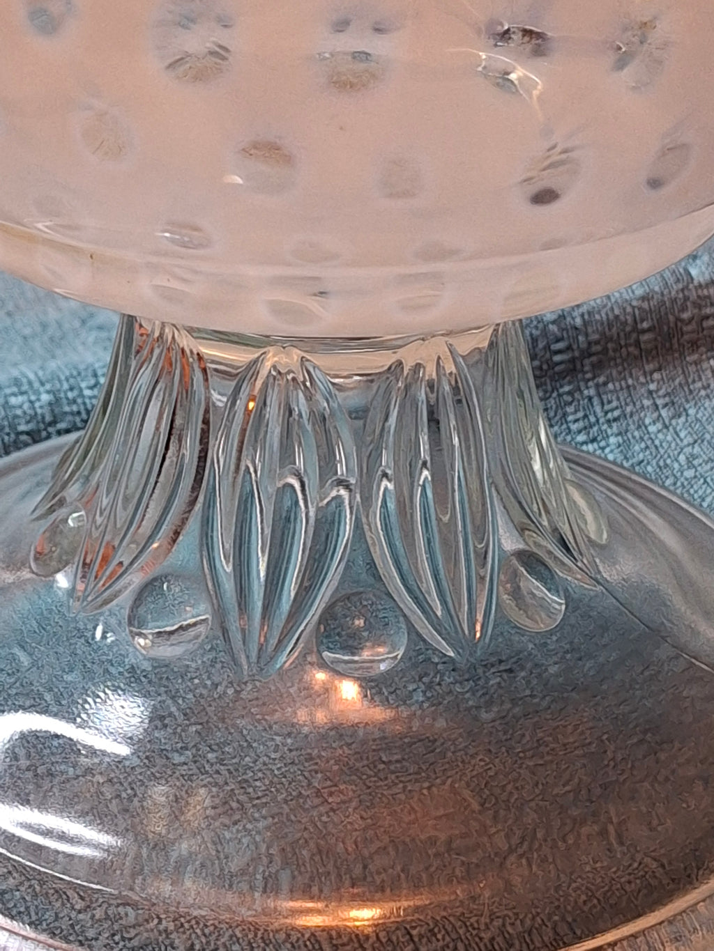 Antique Hobbs Opalescent Coin Dot & Leaf and Jewel Finger Lamp - White to Clear - c.1890