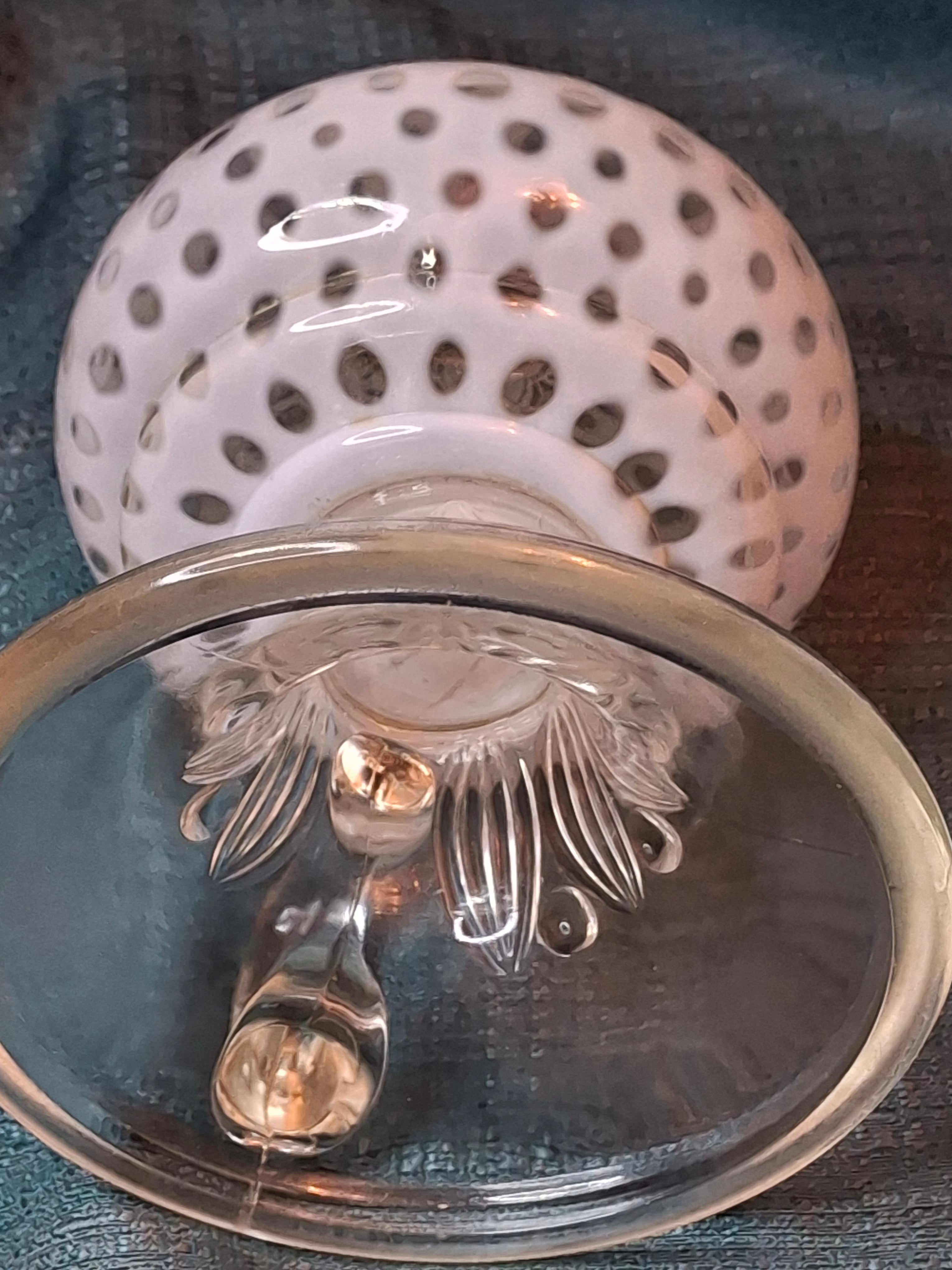 Antique Hobbs Opalescent Coin Dot & Leaf and Jewel Finger Lamp - White to Clear - c.1890