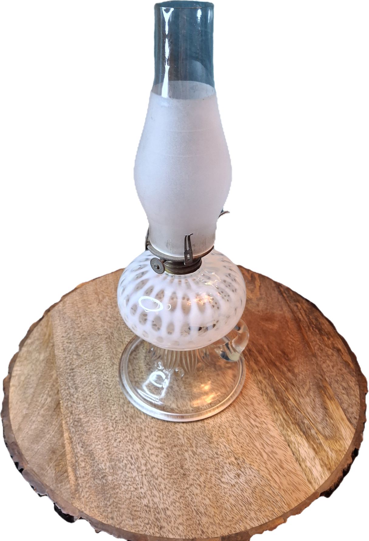Antique Hobbs Opalescent Coin Dot & Leaf and Jewel Finger Lamp - White to Clear - c.1890
