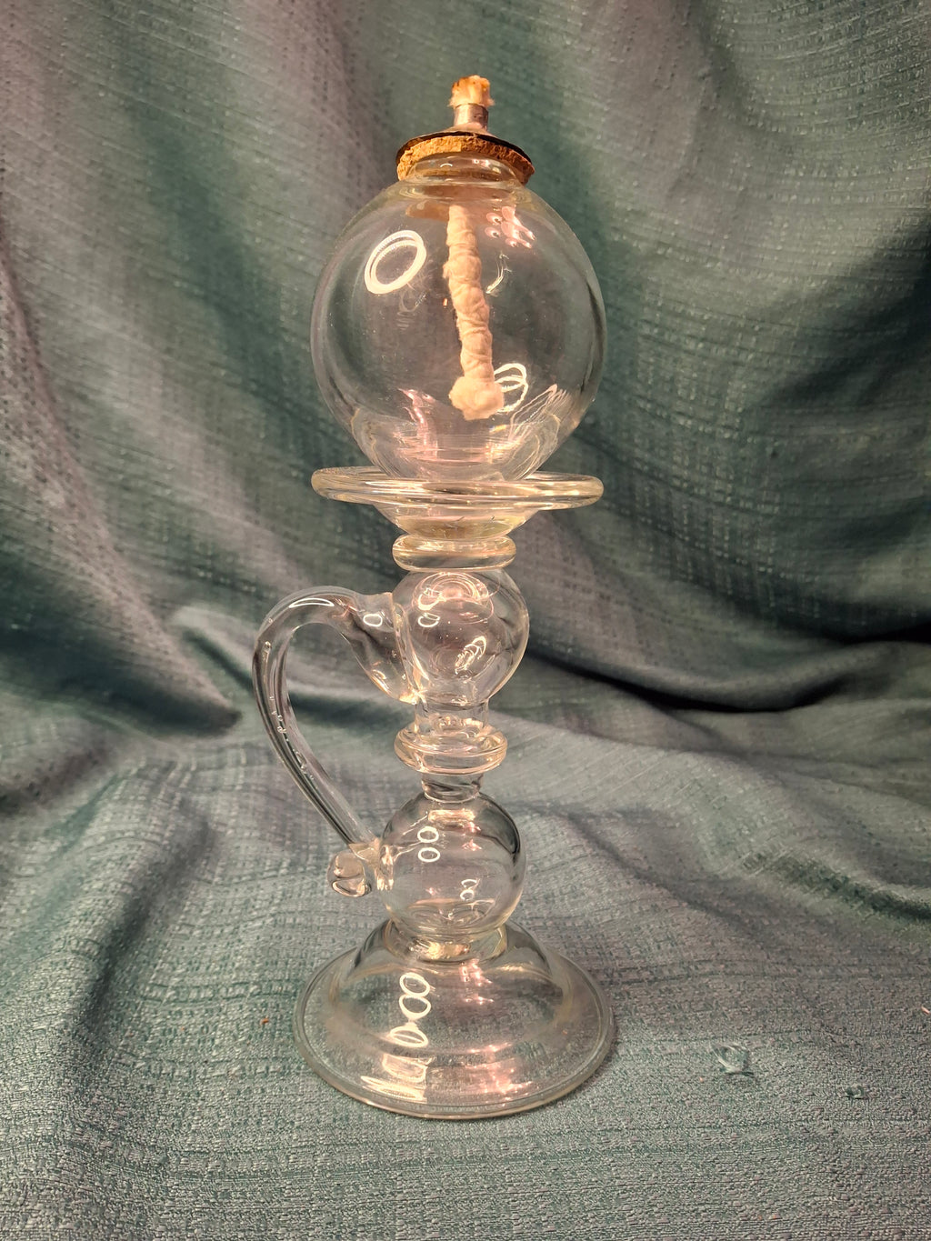 Antique Hand Blown Glass Sparking Lamp - Whale Oil / Fluid - Cork Drop-in Burner - Rough Pontil - 19th Century Early American Lighting