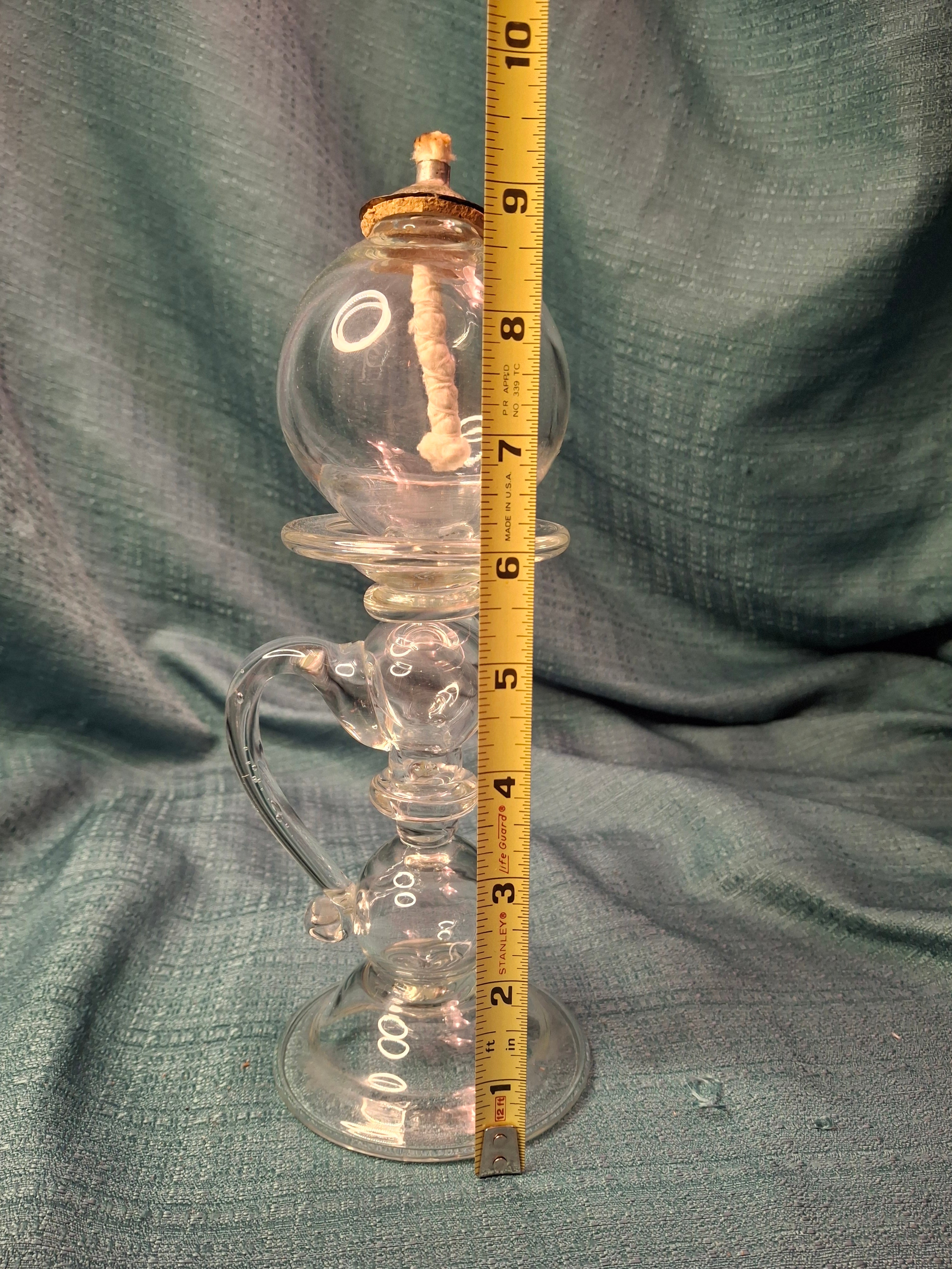 Antique Hand Blown Glass Sparking Lamp - Whale Oil / Fluid - Cork Drop-in Burner - Rough Pontil - 19th Century Early American Lighting