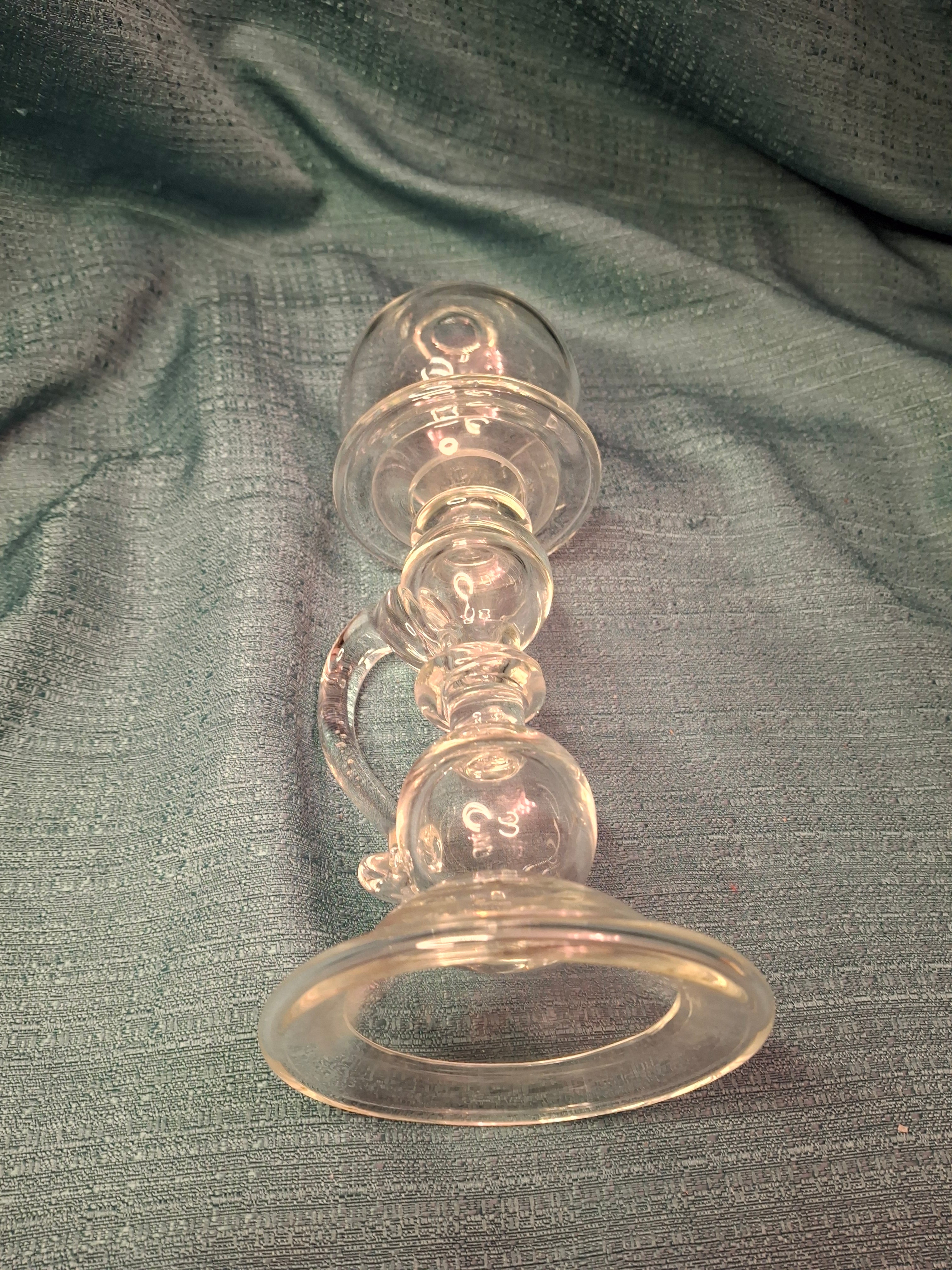 Antique Hand Blown Glass Sparking Lamp - Whale Oil / Fluid - Cork Drop-in Burner - Rough Pontil - 19th Century Early American Lighting