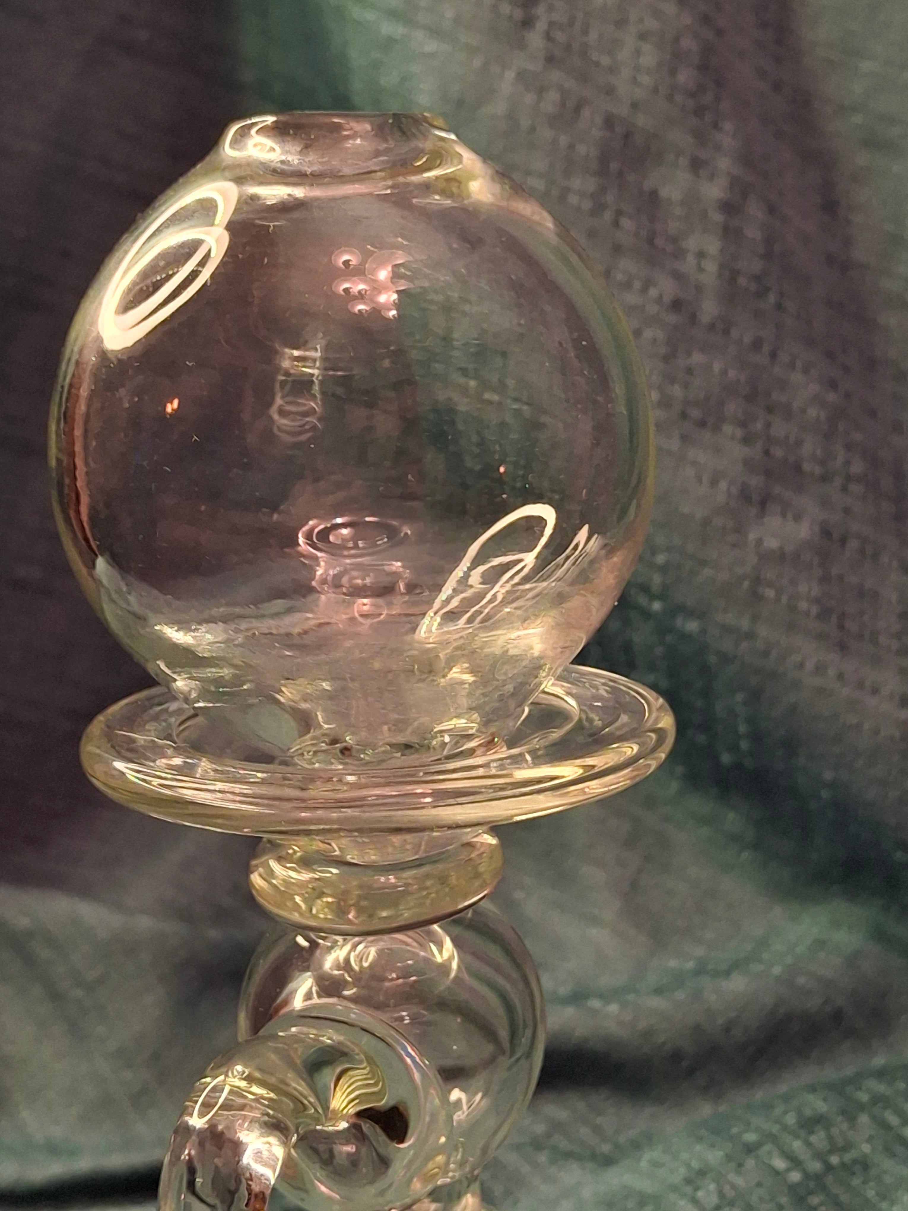 Antique Hand Blown Glass Sparking Lamp - Whale Oil / Fluid - Cork Drop-in Burner - Rough Pontil - 19th Century Early American Lighting