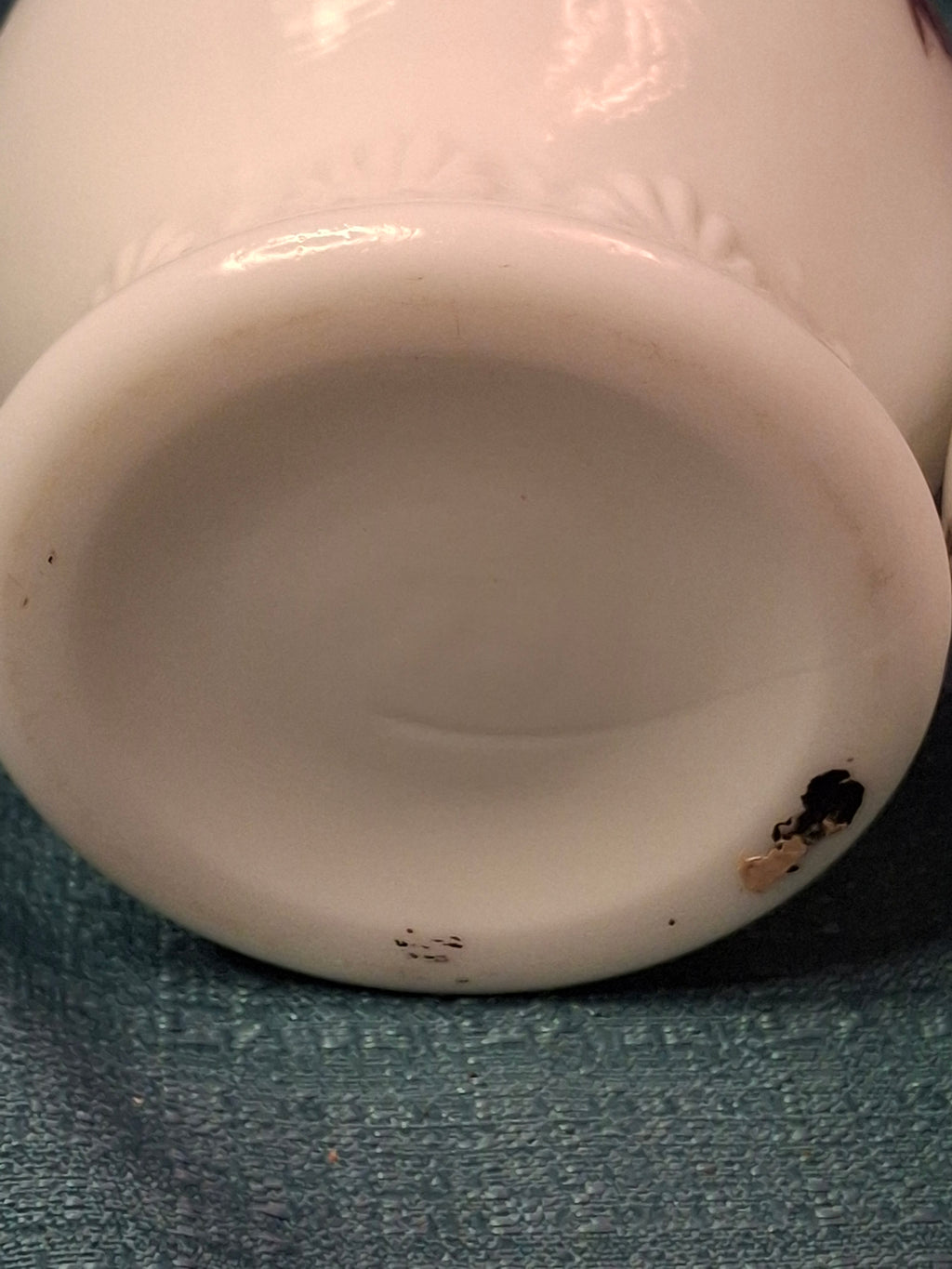 Antique Victorian Miniature Milk Glass Oil Lamp Shell Pattern Purple Violets 7.25"