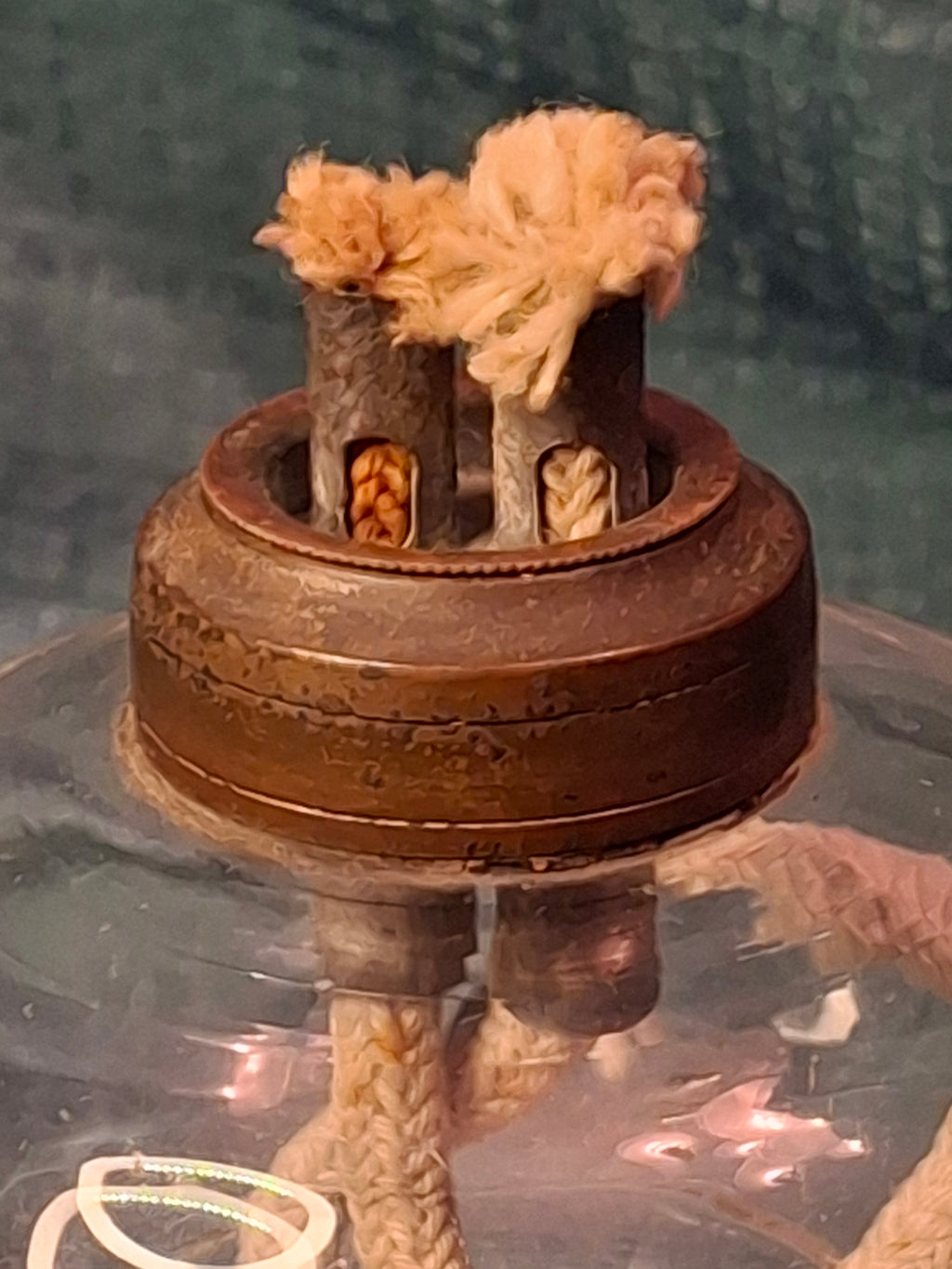 Antique 19th C. Flint Glass Whale Oil Lamp - Goblet Style - Double Tube Burner 7"