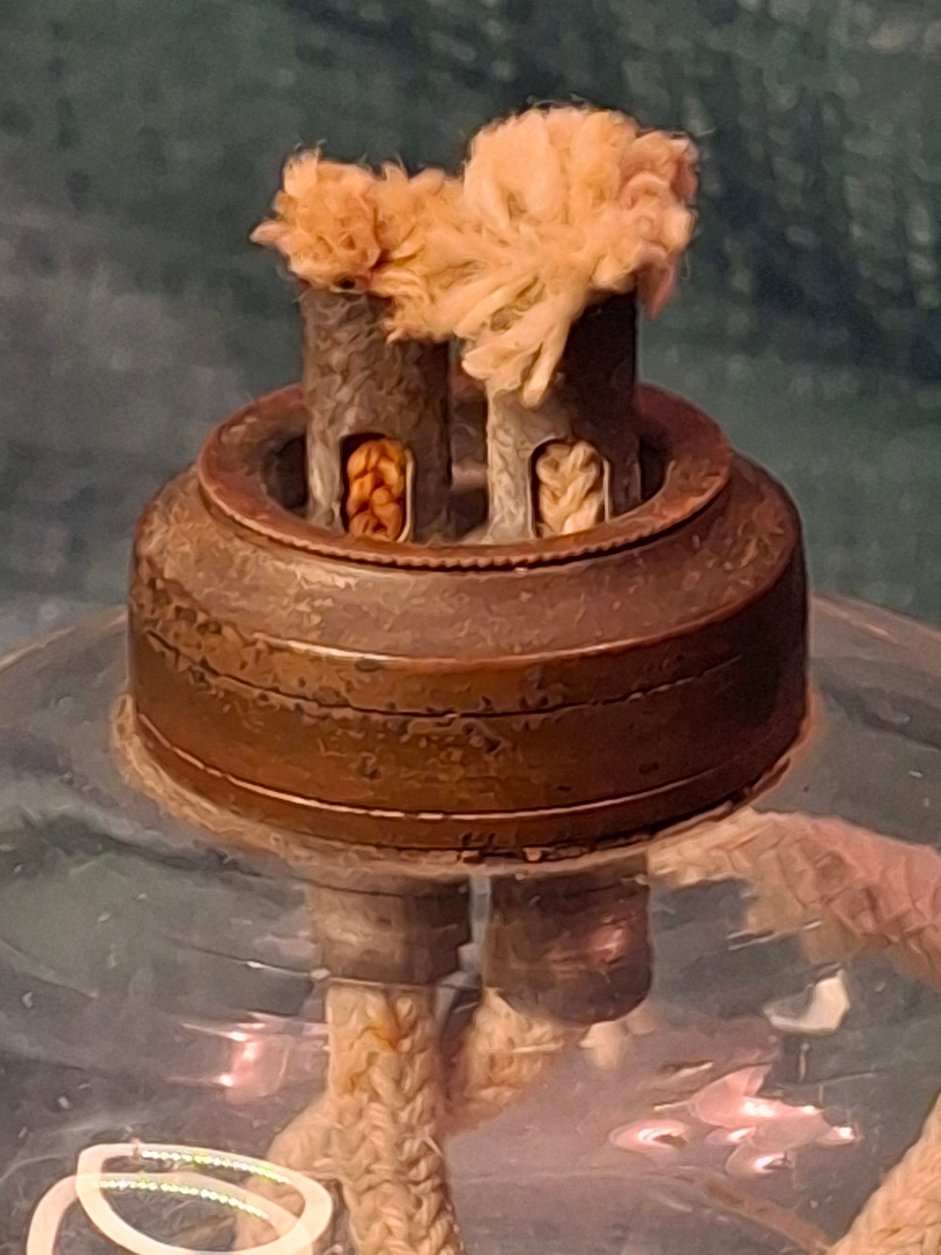 Antique 19th C. Flint Glass Whale Oil Lamp - Goblet Style - Double Tube Burner 7"