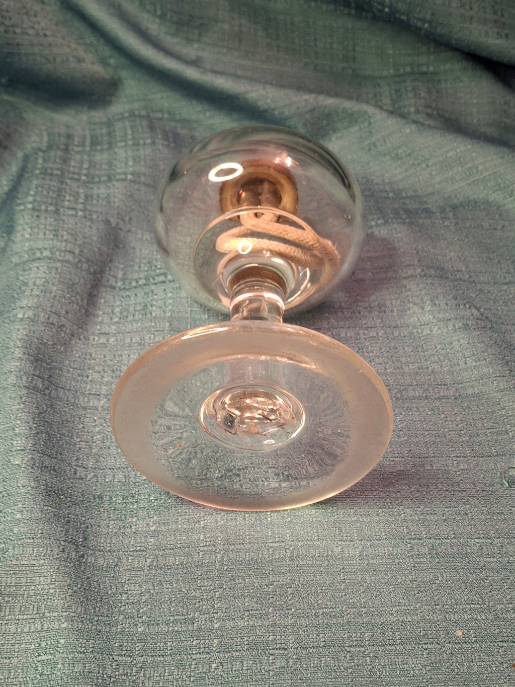 Antique 19th C. Flint Glass Whale Oil Lamp - Goblet Style - Double Tube Burner 7"