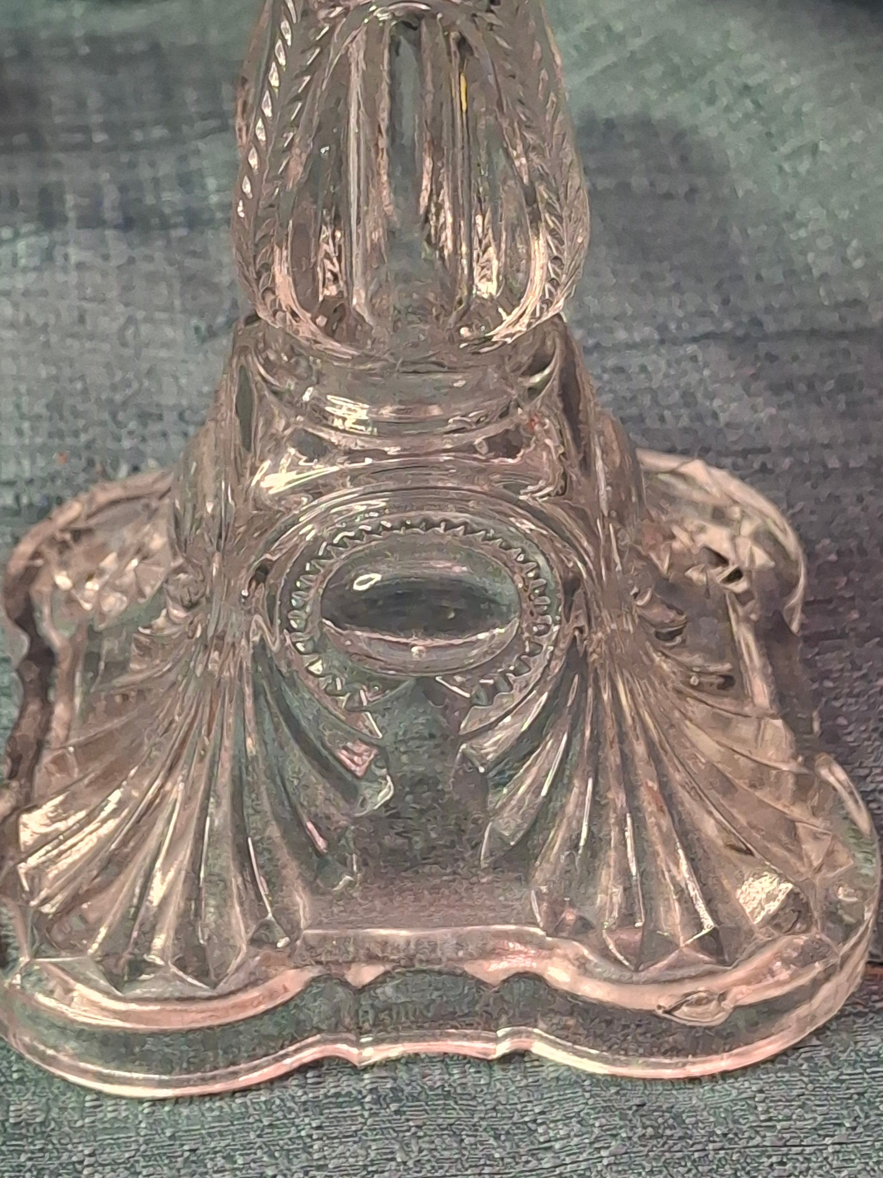 Antique Pair EAPG Bullseye and Fan Kerosene Oil Lamps Plume & Atwood E. Miller