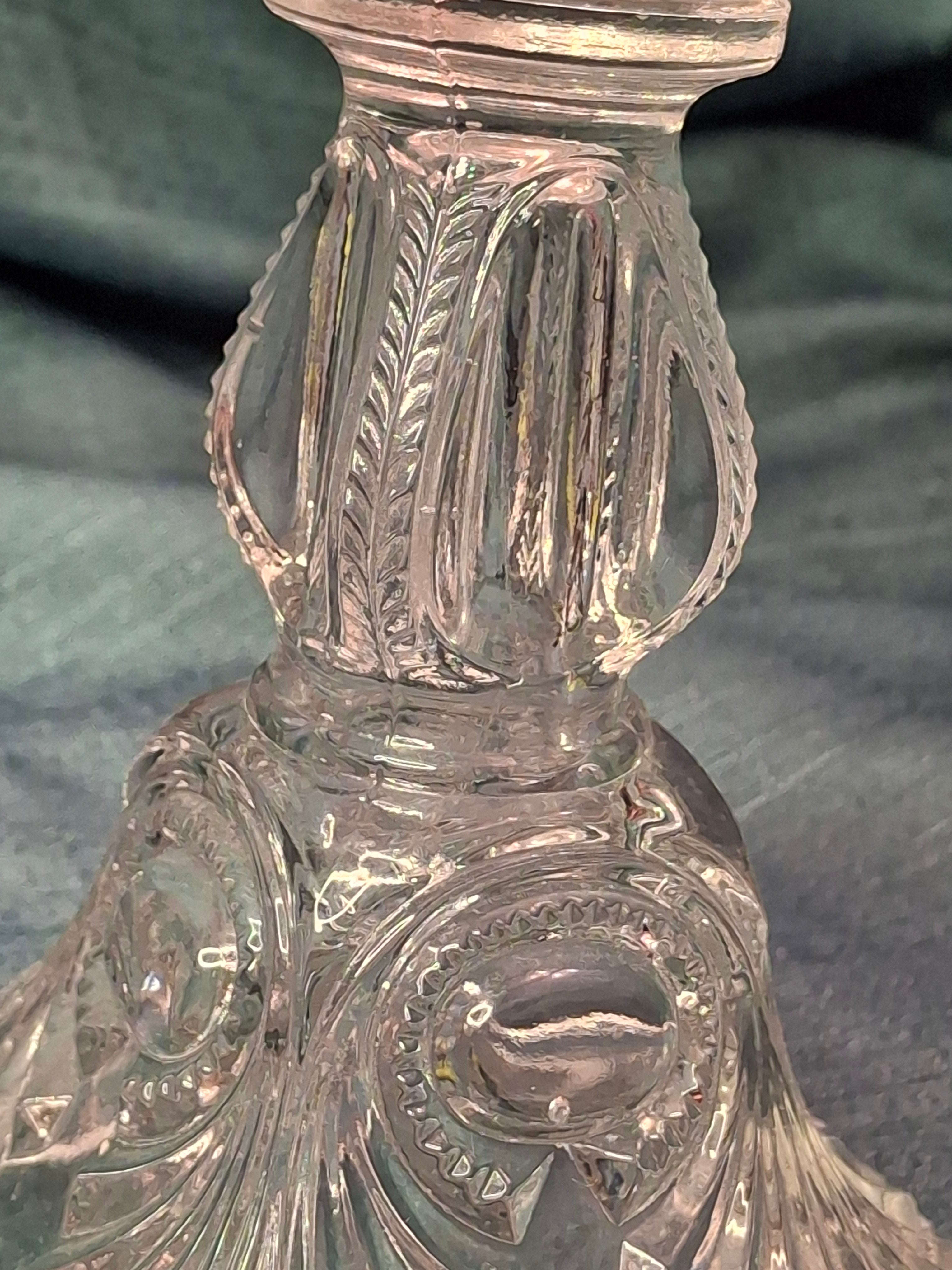 Antique Pair EAPG Bullseye and Fan Kerosene Oil Lamps Plume & Atwood E. Miller