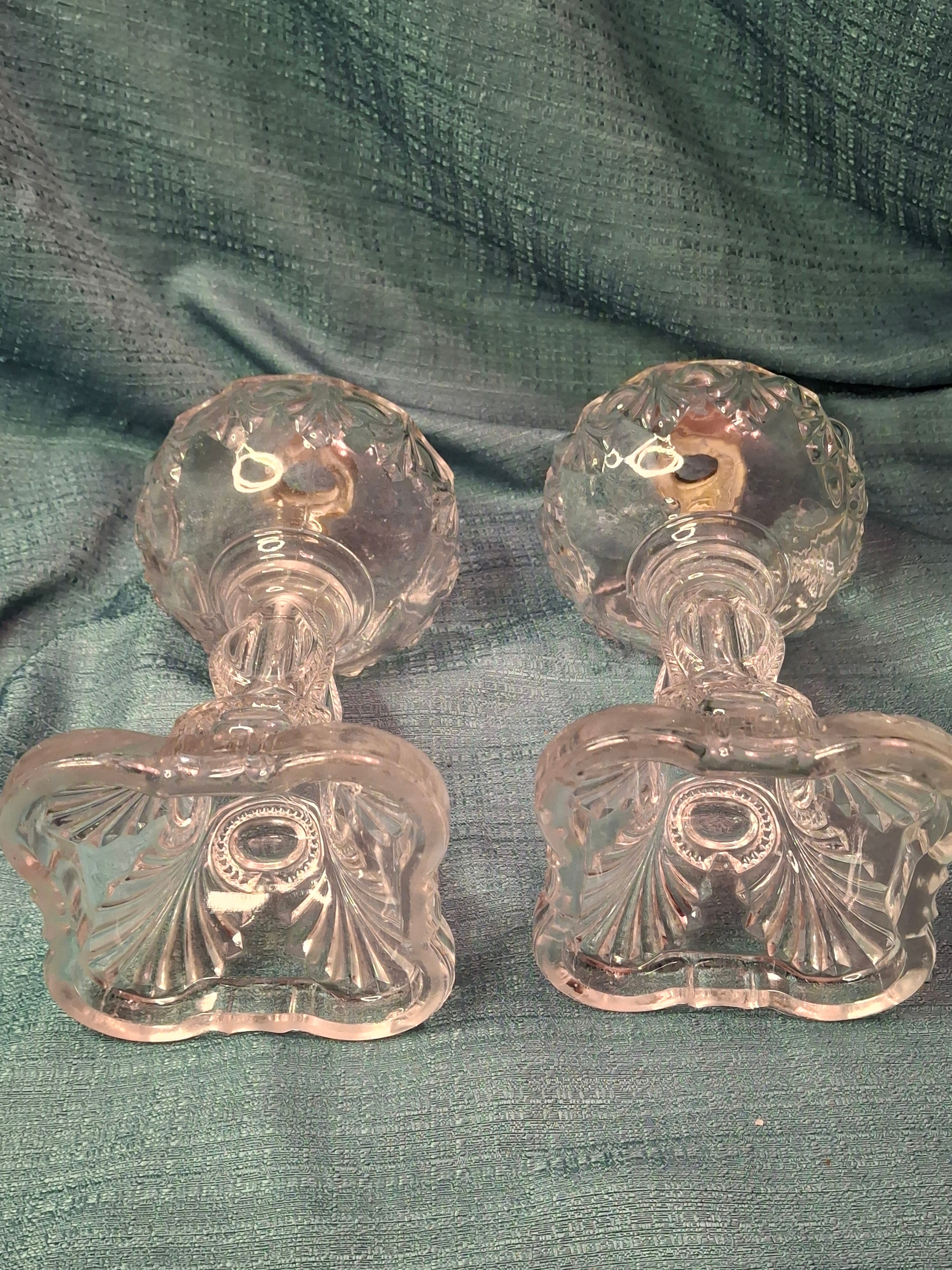 Antique Pair EAPG Bullseye and Fan Kerosene Oil Lamps Plume & Atwood E. Miller