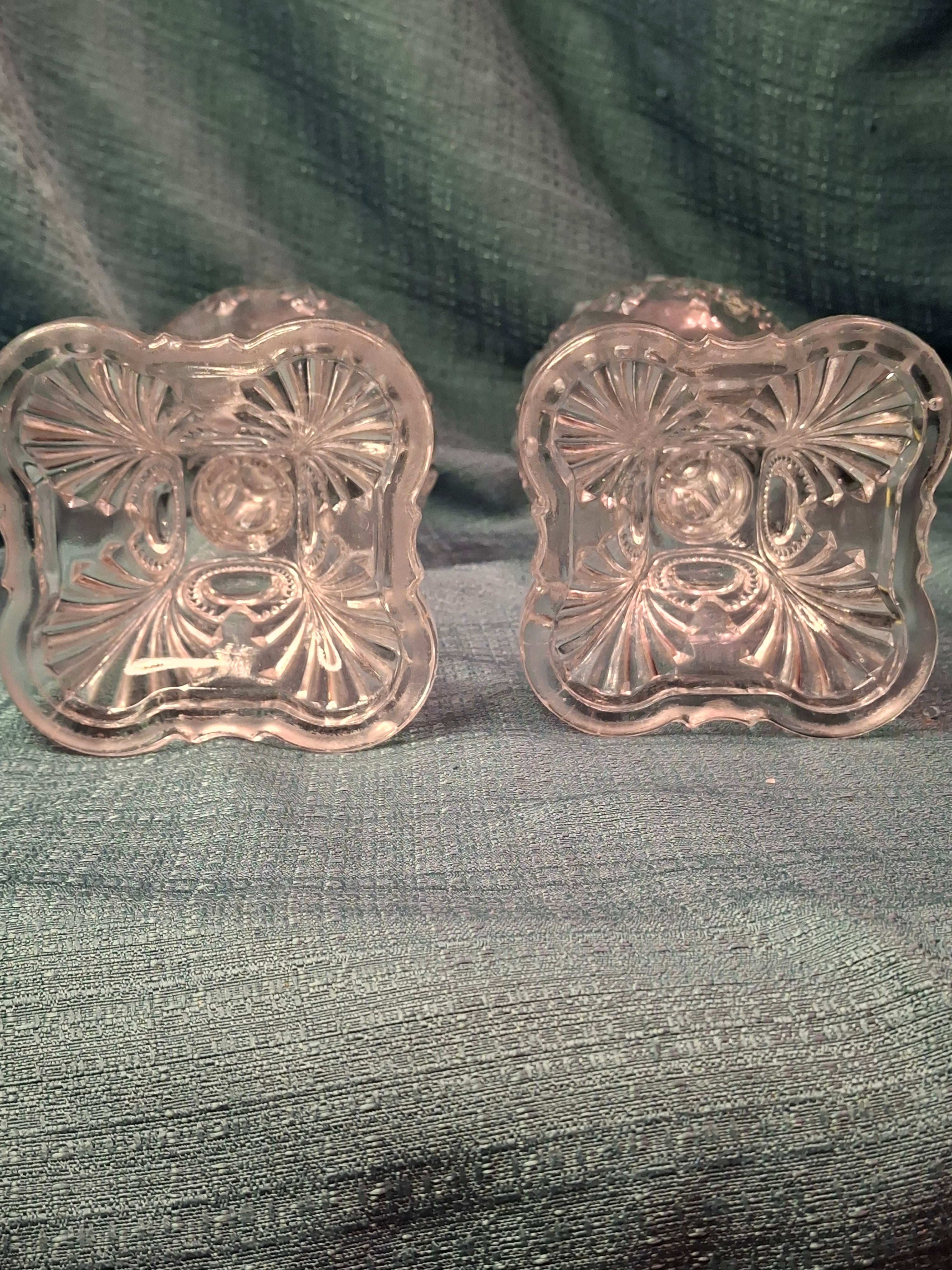 Antique Pair EAPG Bullseye and Fan Kerosene Oil Lamps Plume & Atwood E. Miller