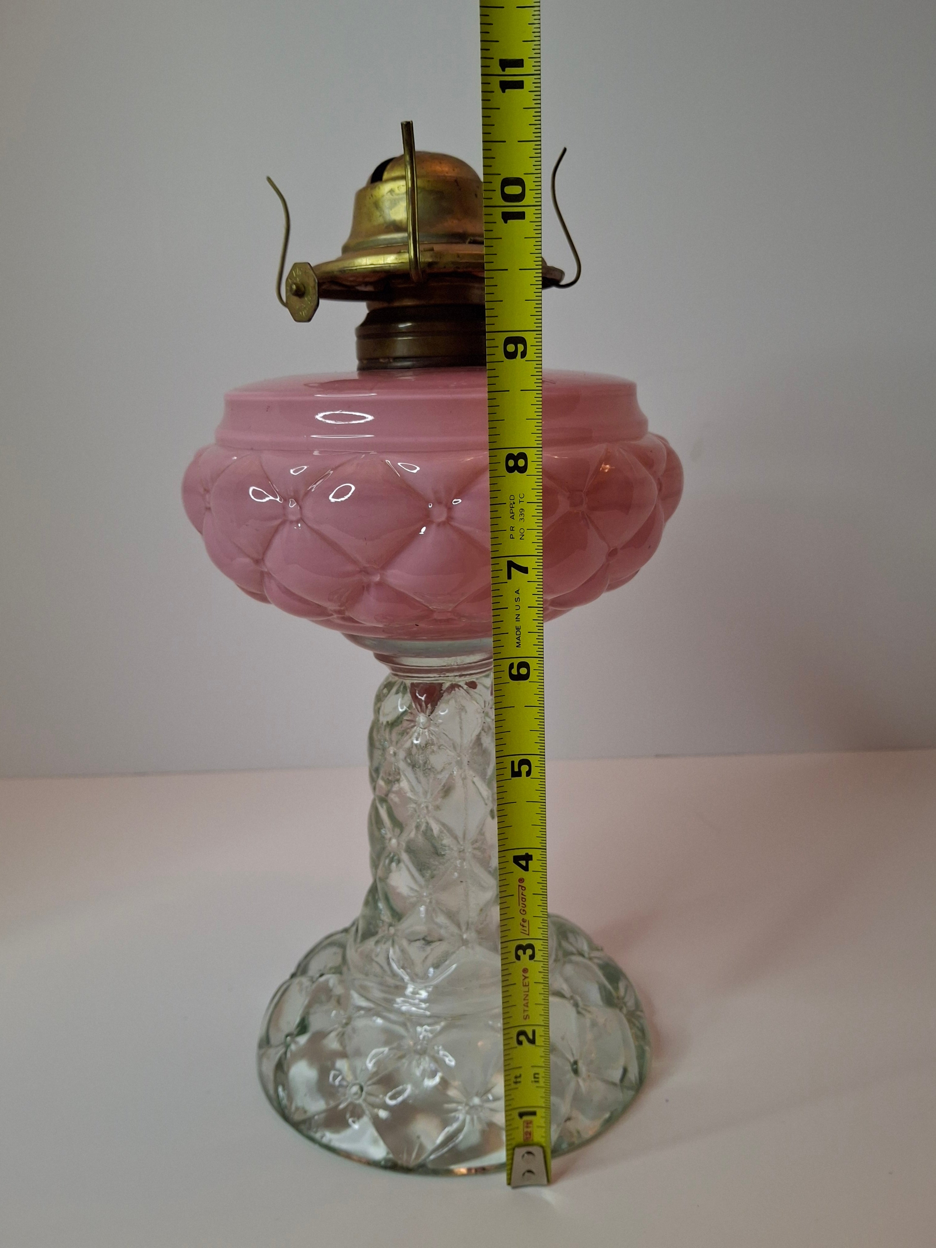 RARE PAIR Antique Consolidated Pink & Blue Cased Glass Florette Stand Lamps P&A