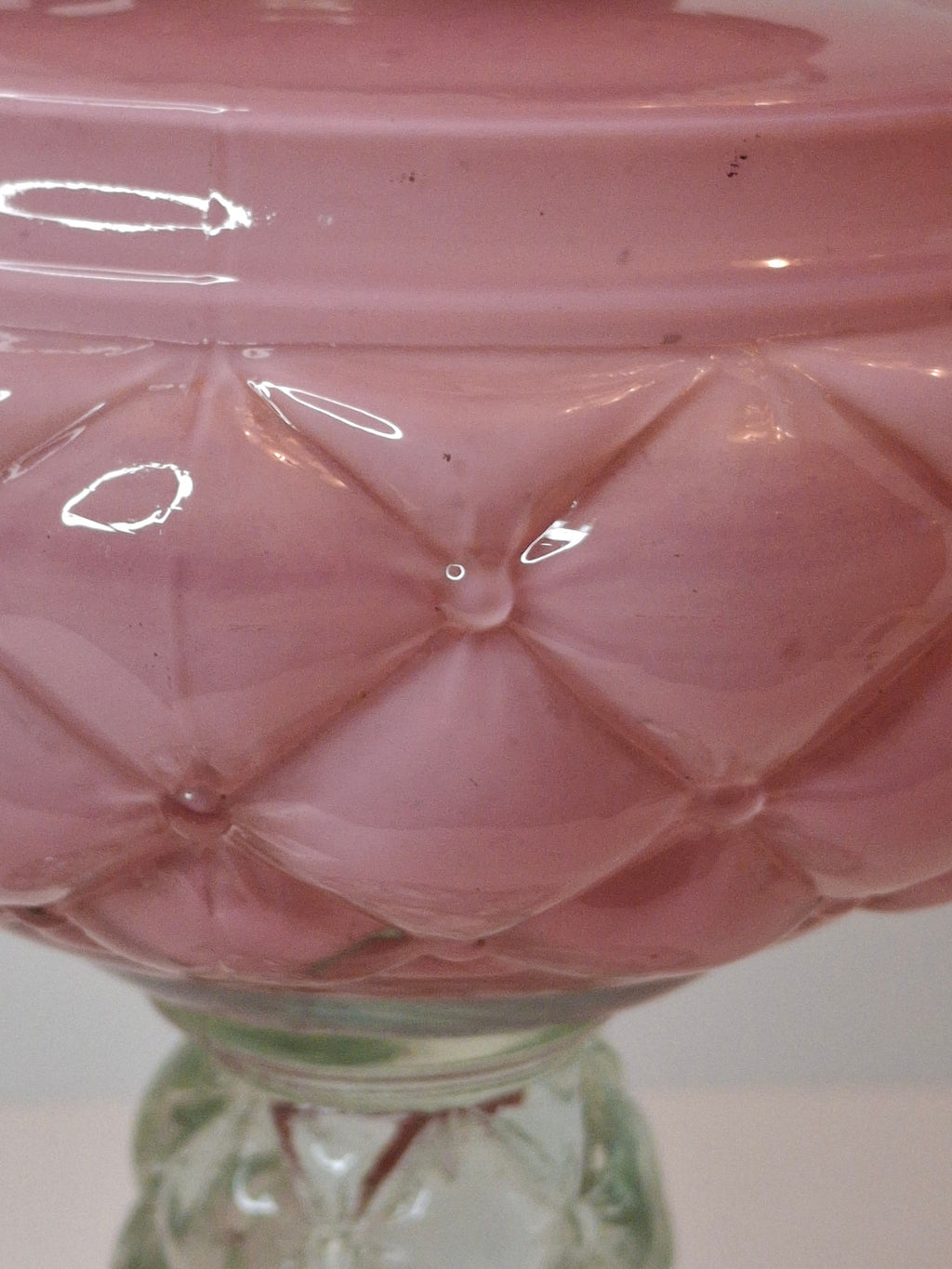 RARE PAIR Antique Consolidated Pink & Blue Cased Glass Florette Stand Lamps P&A
