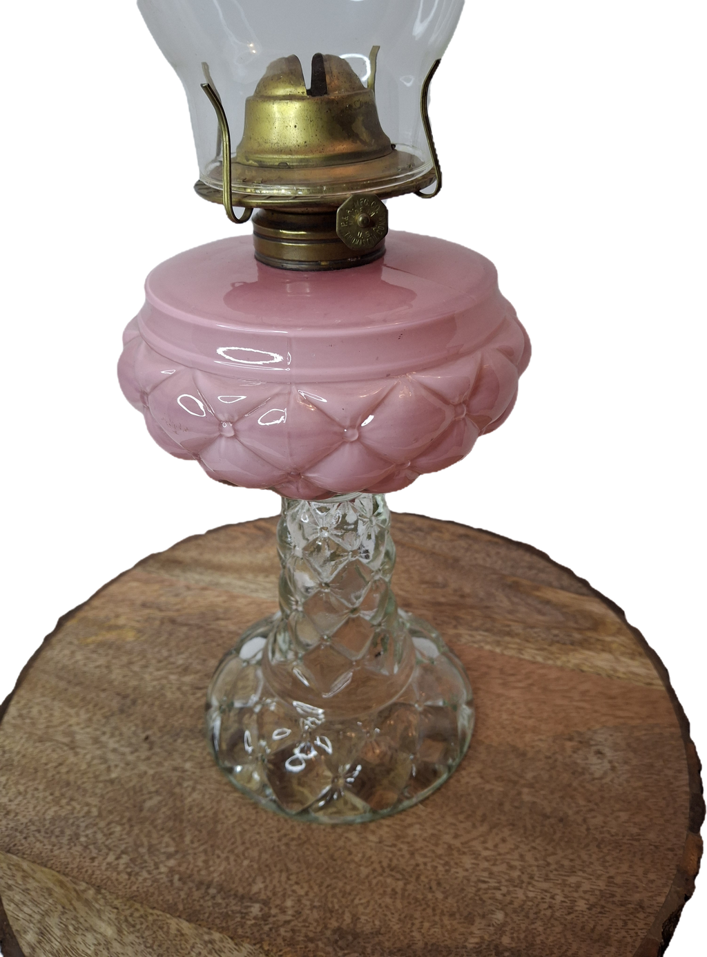 RARE PAIR Antique Consolidated Pink & Blue Cased Glass Florette Stand Lamps P&A