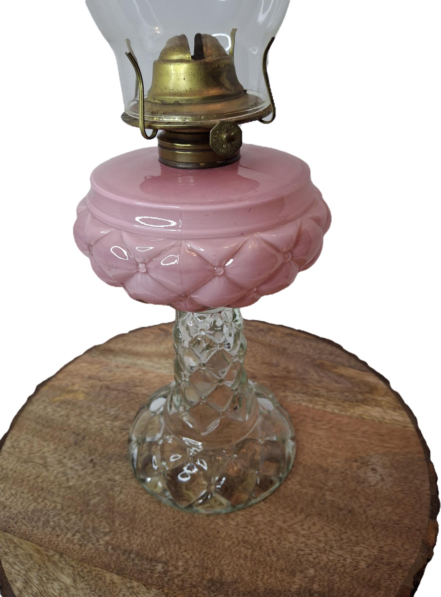 RARE PAIR Antique Consolidated Pink & Blue Cased Glass Florette Stand Lamps P&A