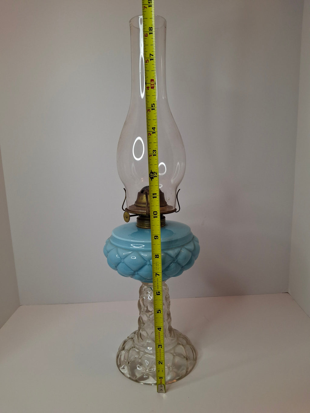 RARE PAIR Antique Consolidated Pink & Blue Cased Glass Florette Stand Lamps P&A