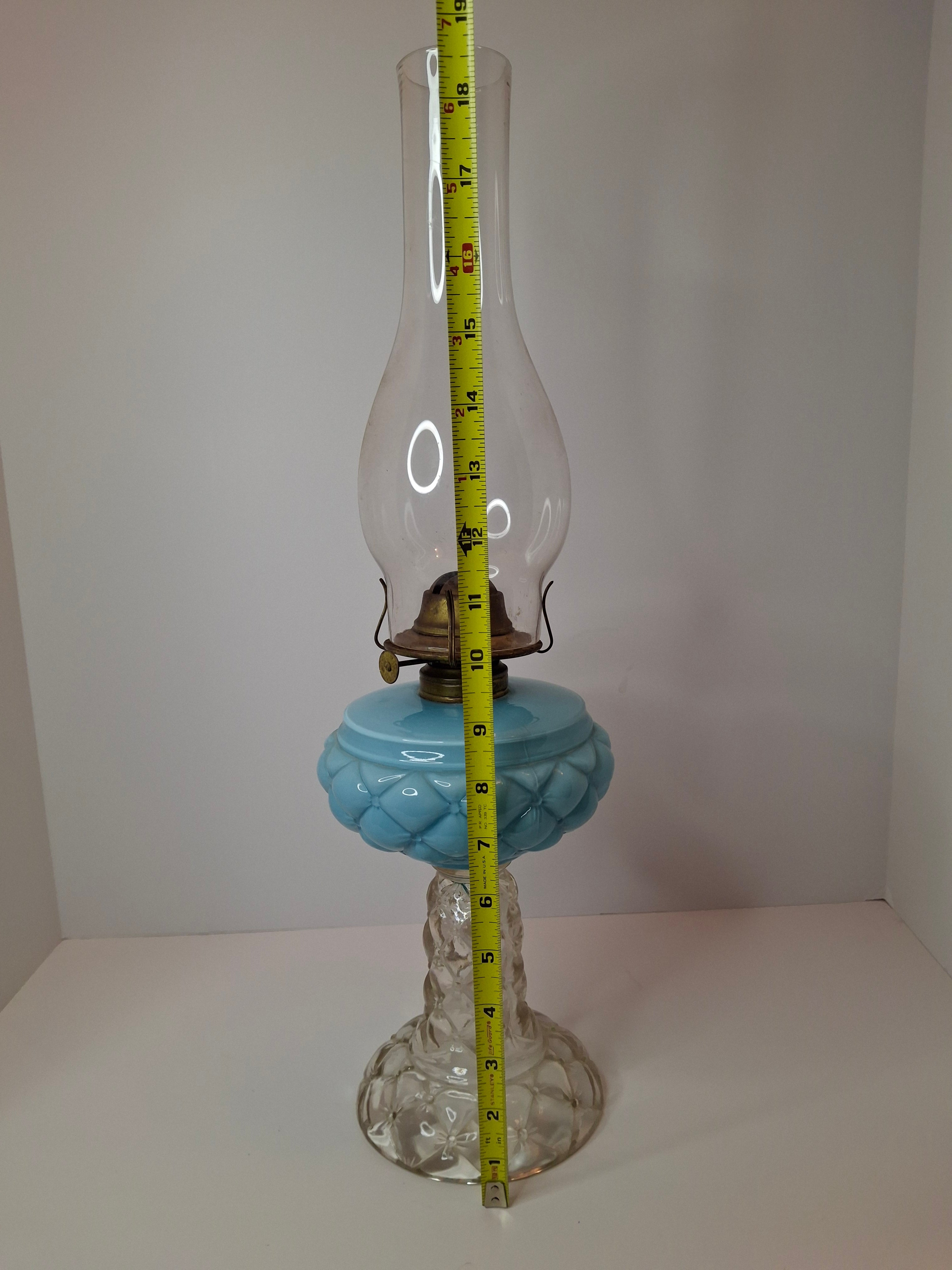 RARE PAIR Antique Consolidated Pink & Blue Cased Glass Florette Stand Lamps P&A