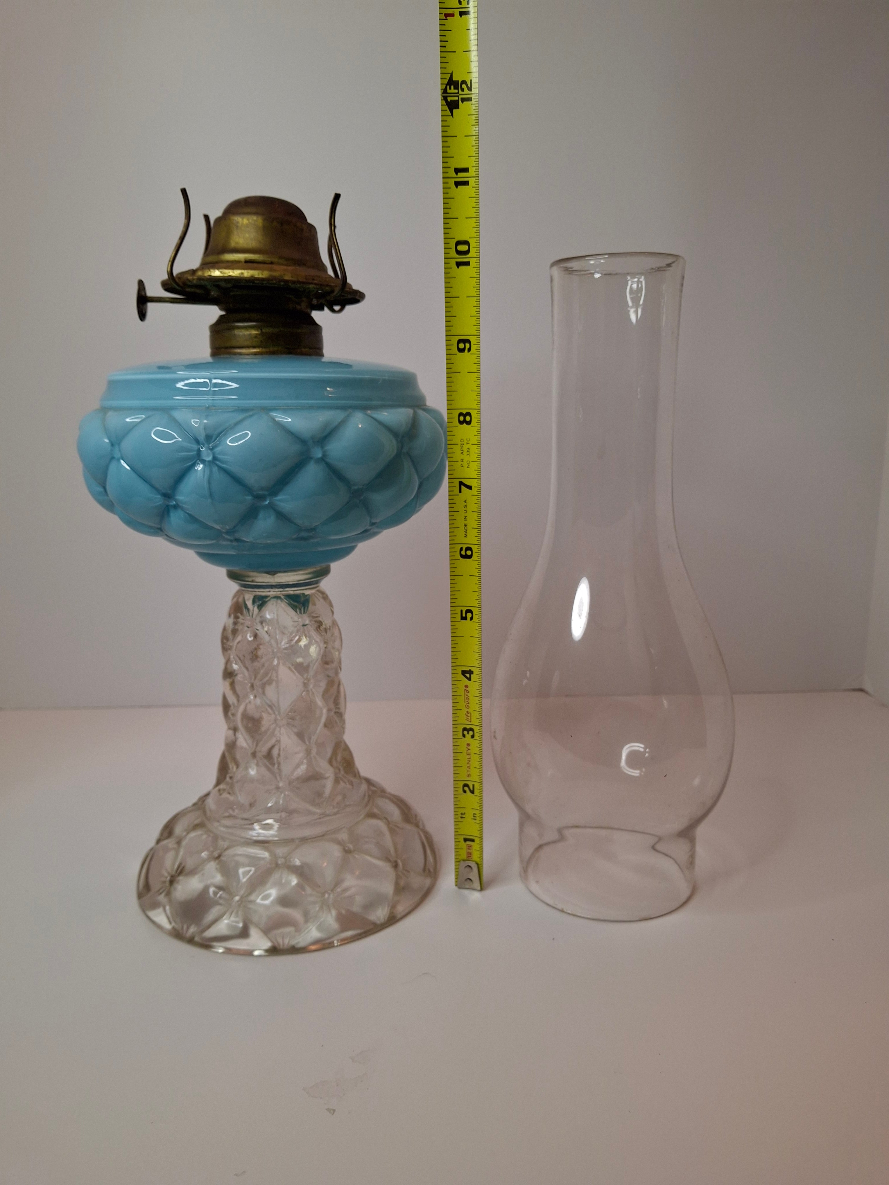 RARE PAIR Antique Consolidated Pink & Blue Cased Glass Florette Stand Lamps P&A