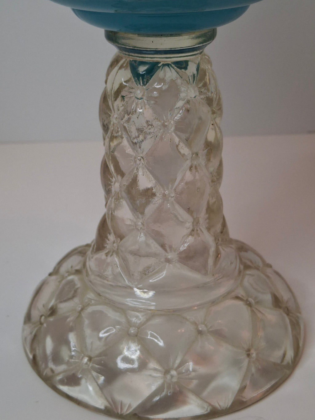 RARE PAIR Antique Consolidated Pink & Blue Cased Glass Florette Stand Lamps P&A