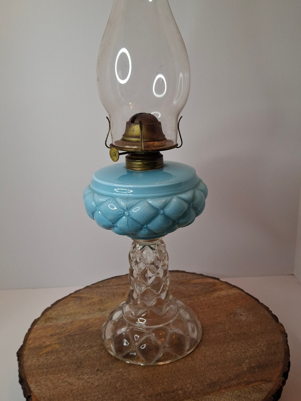 RARE PAIR Antique Consolidated Pink & Blue Cased Glass Florette Stand Lamps P&A