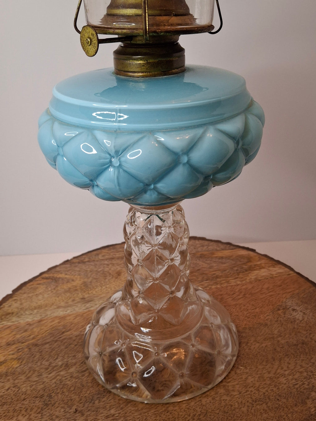 RARE PAIR Antique Consolidated Pink & Blue Cased Glass Florette Stand Lamps P&A