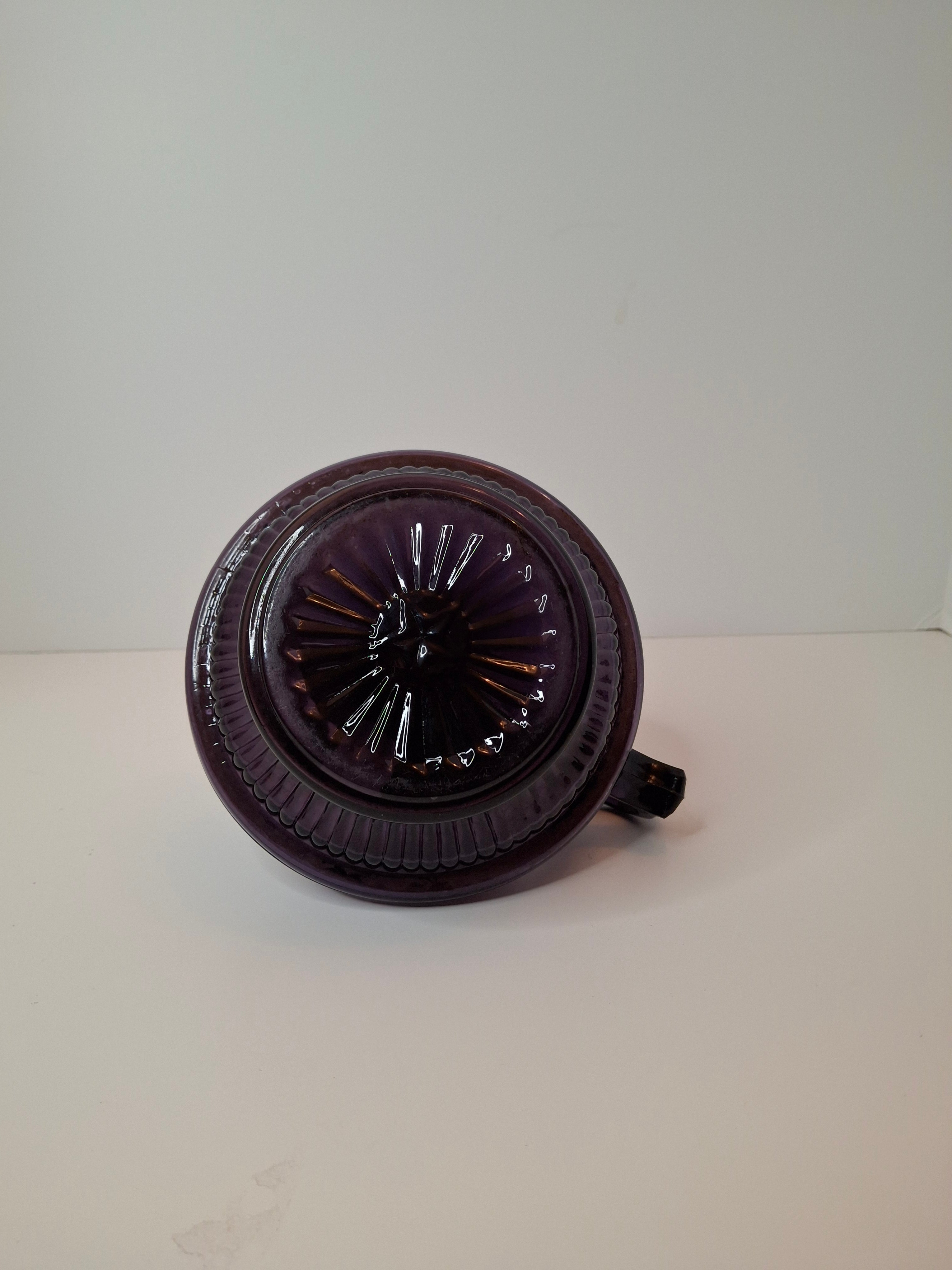 Antique Amethyst Glass Finger Lamp w/ Side Fill & Eagle Burner, Victorian Oil Lamp