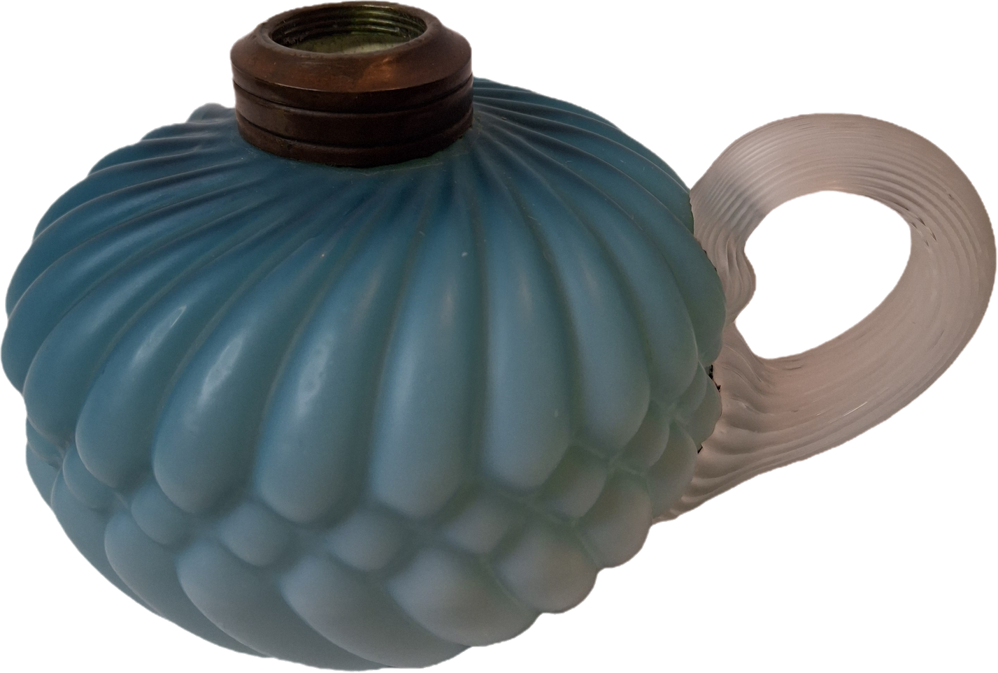 RARE Antique Blue Satin Uranium Glass Kerosene Finger Lamp Hand-Blown UV Glow