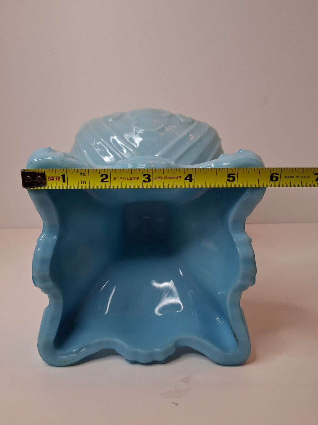 Antique Opaque Blue Glass Kerosene Lamp Princess Feather Pattern Scovill No 2