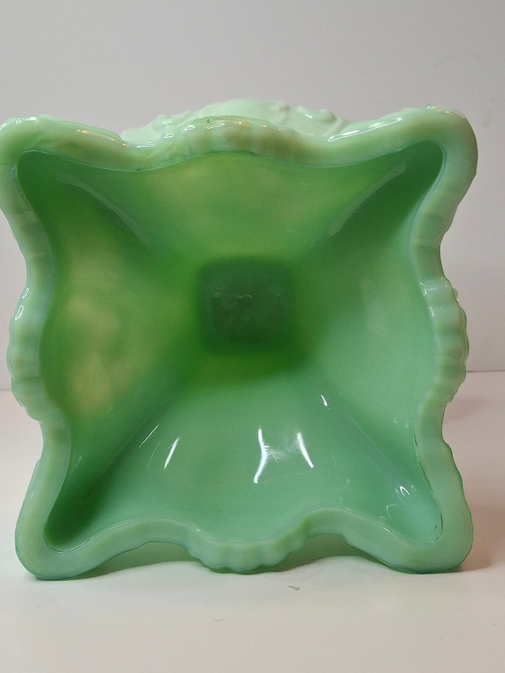 RARE Antique Princess Feather Opaque Green Uranium Glass Lamp - 10" Chrysoprase