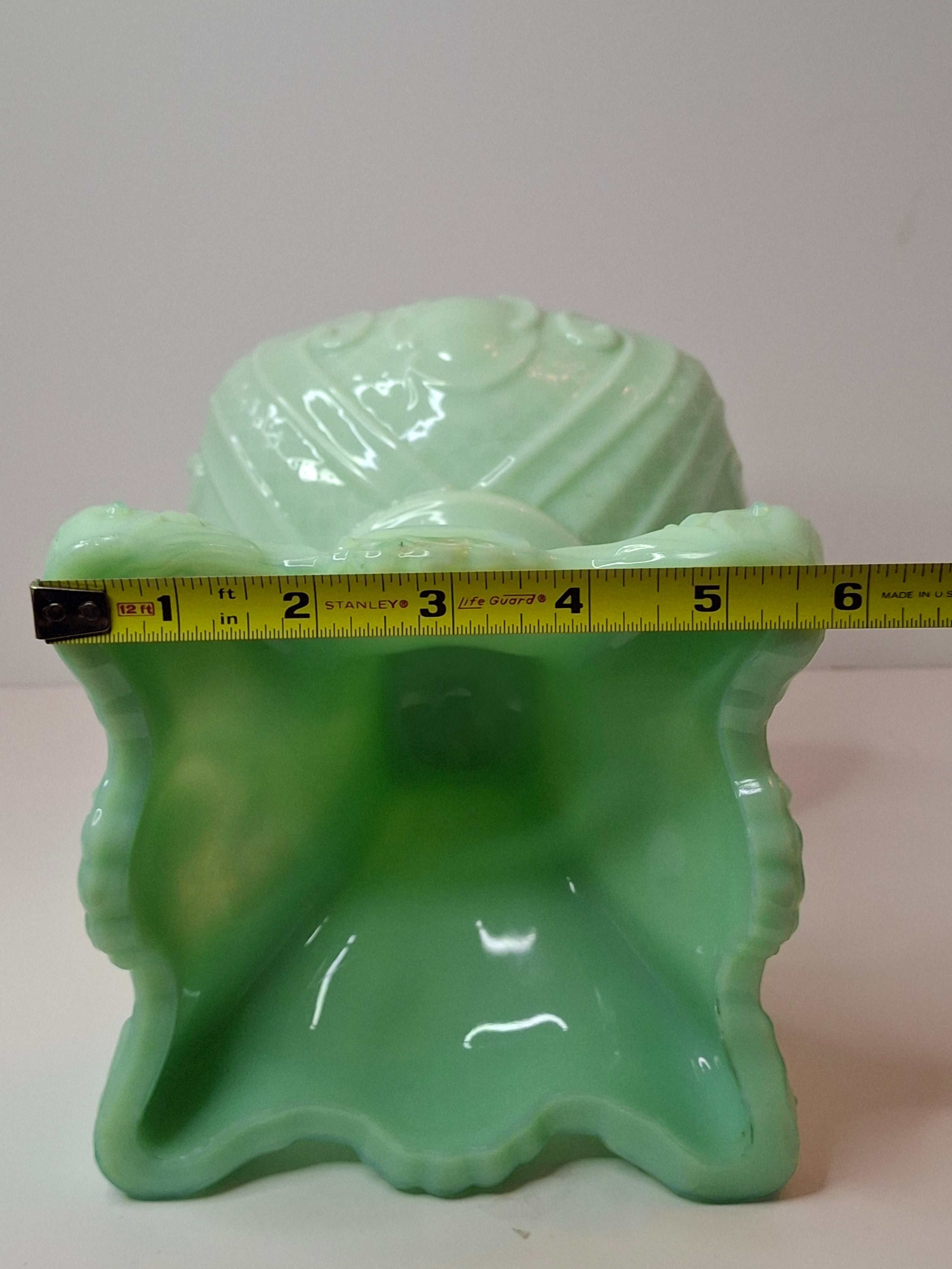 RARE Antique Princess Feather Opaque Green Uranium Glass Lamp - 10" Chrysoprase