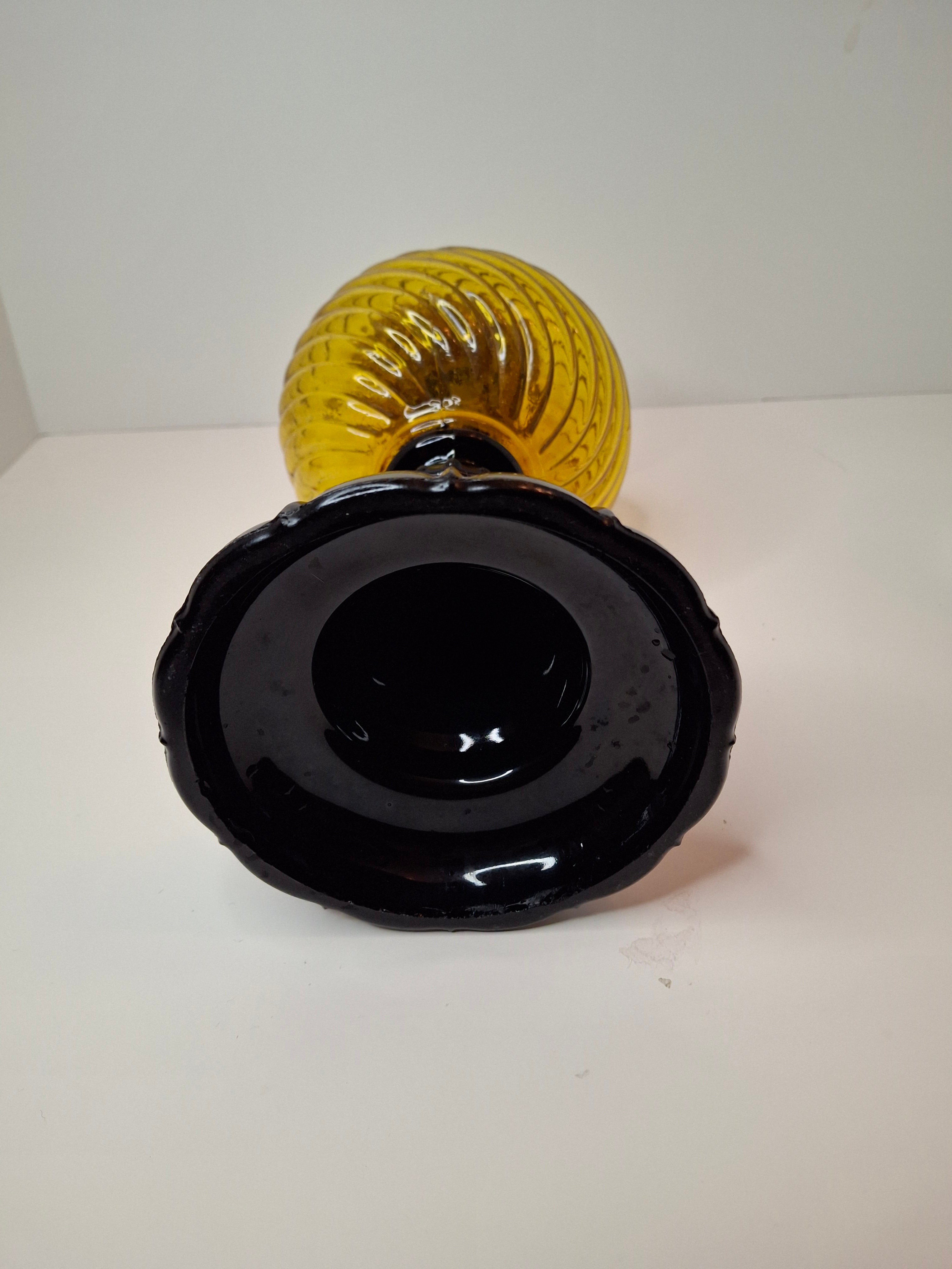 RARE Antique Amber Swirl Oil Lamp Black Amethyst Base Victorian Manhattan Brass
