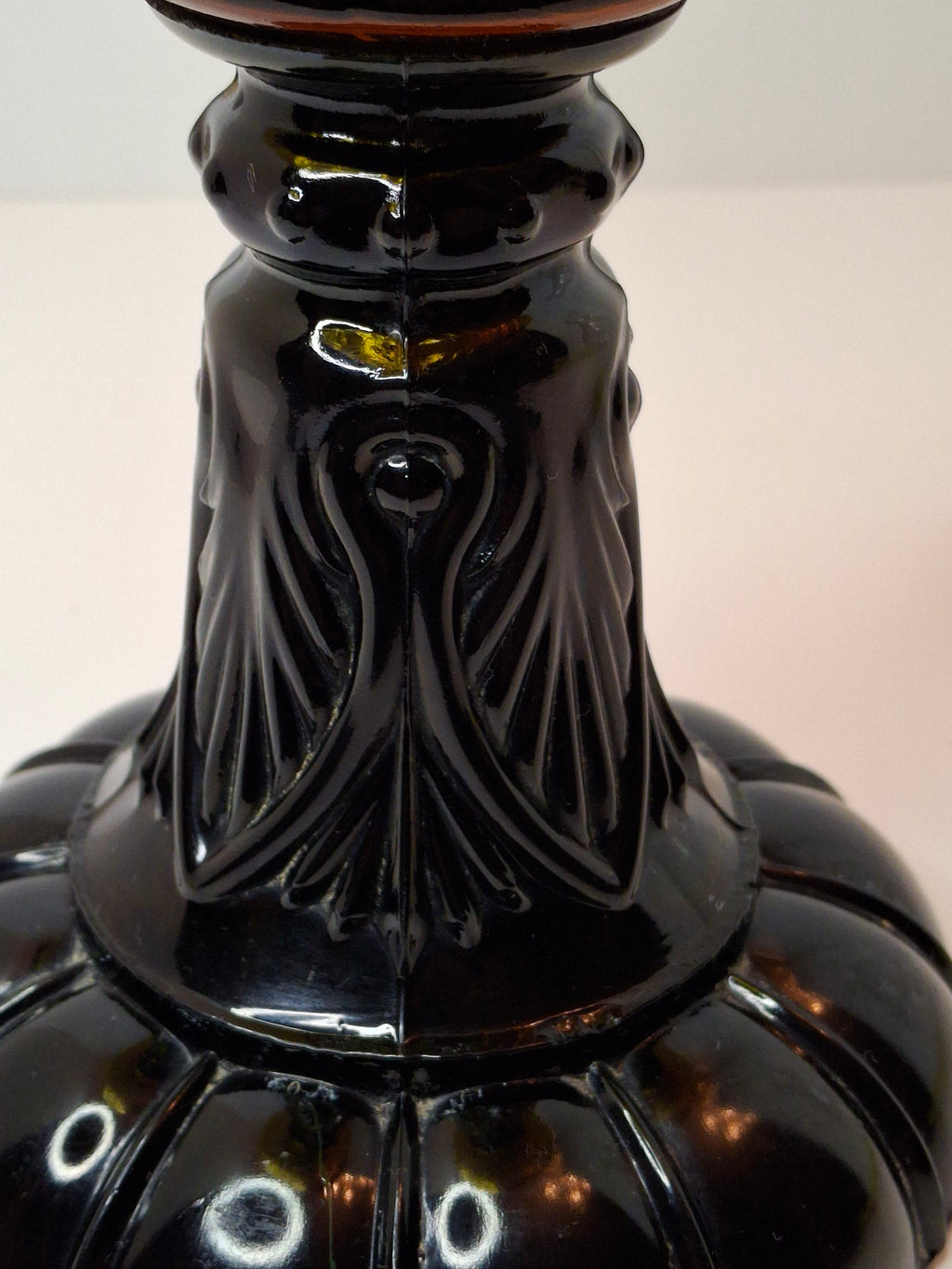 RARE Antique Amber Swirl Oil Lamp Black Amethyst Base Victorian Manhattan Brass