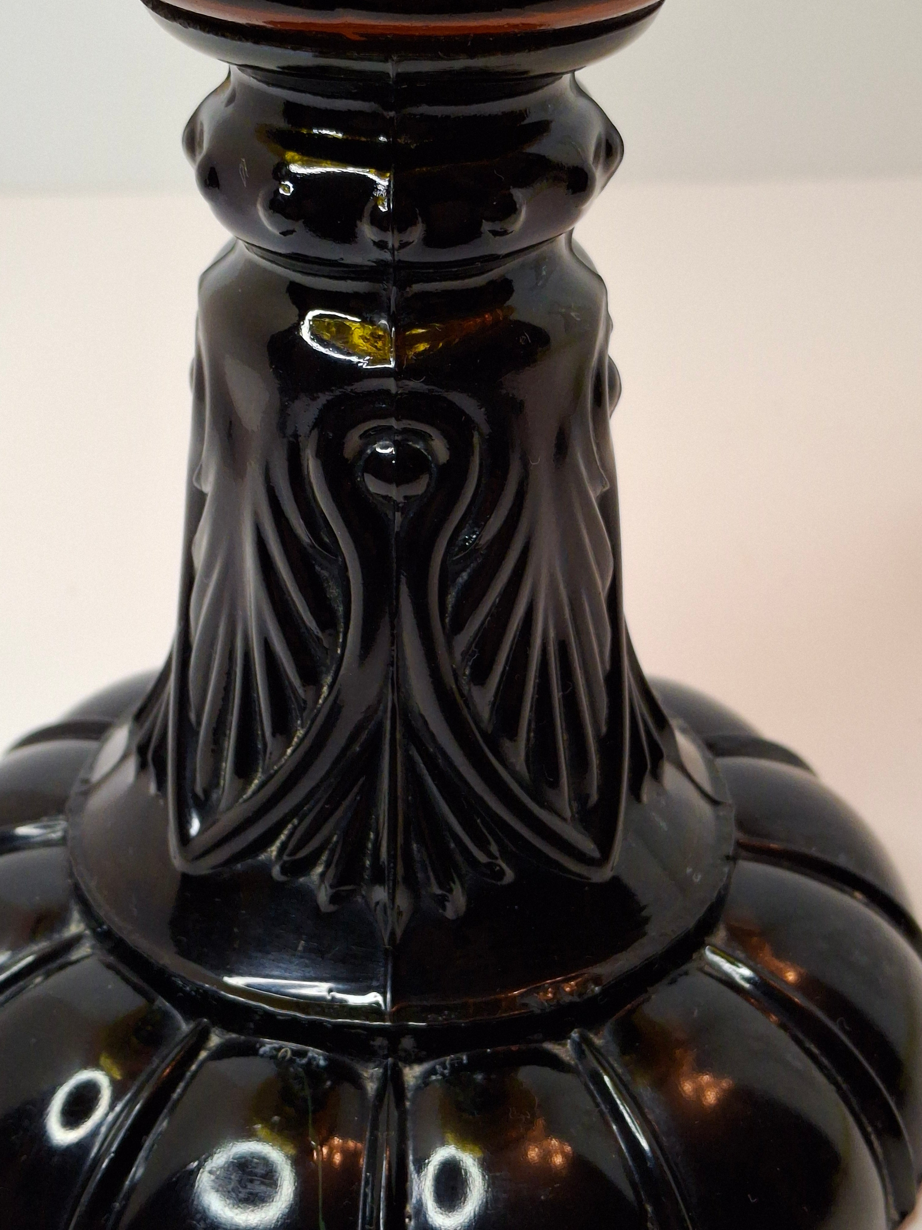 RARE Antique Amber Swirl Oil Lamp Black Amethyst Base Victorian Manhattan Brass