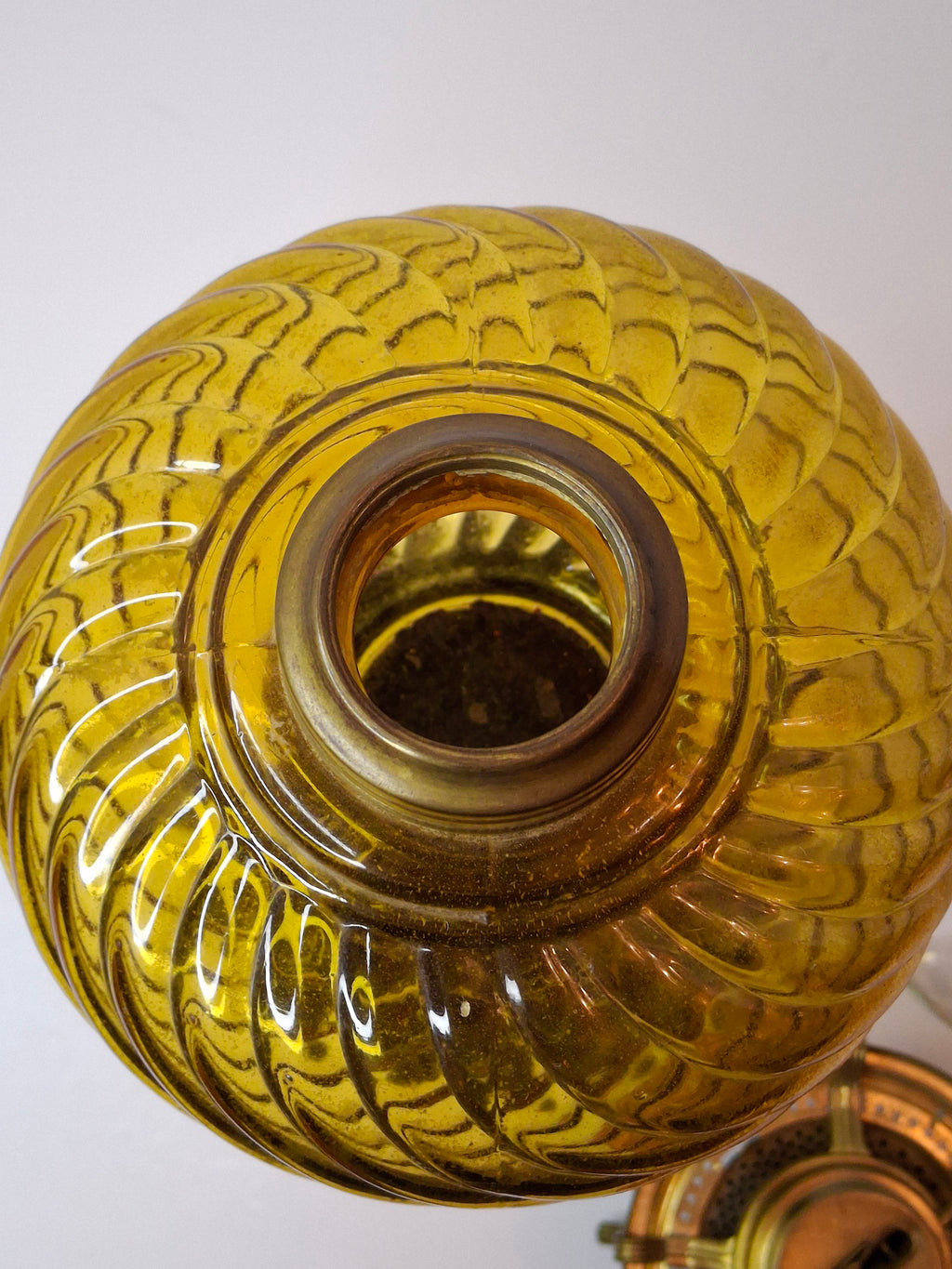 RARE Antique Amber Swirl Oil Lamp Black Amethyst Base Victorian Manhattan Brass