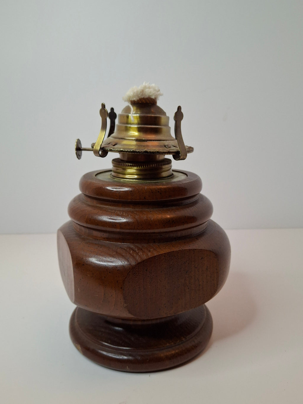 Vintage Lamplight Farms Wood Oil Lamp – Turned Hardwood Base – Brass Eagle Burner – Early American Style