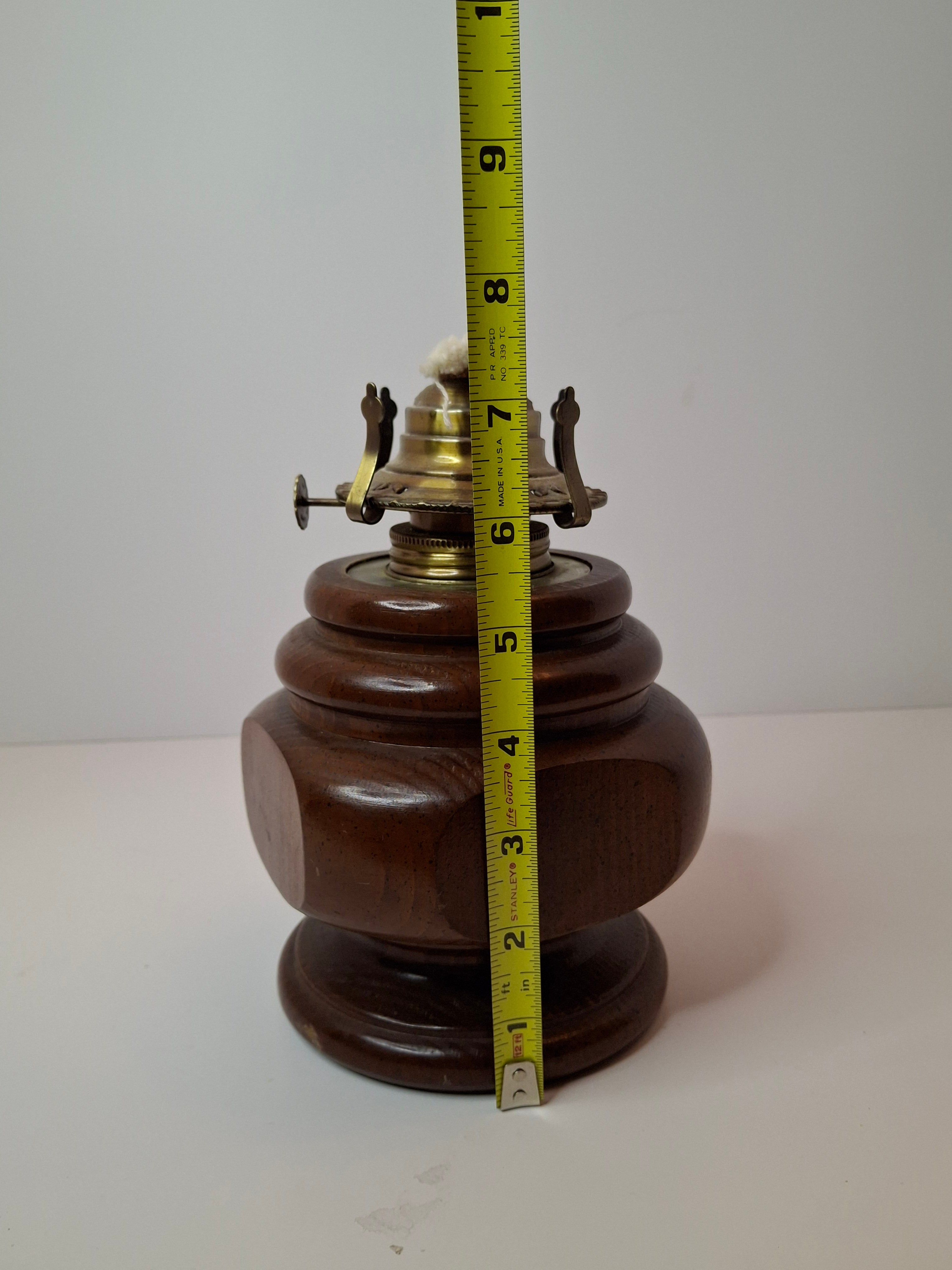 Vintage Lamplight Farms Wood Oil Lamp – Turned Hardwood Base – Brass Eagle Burner – Early American Style