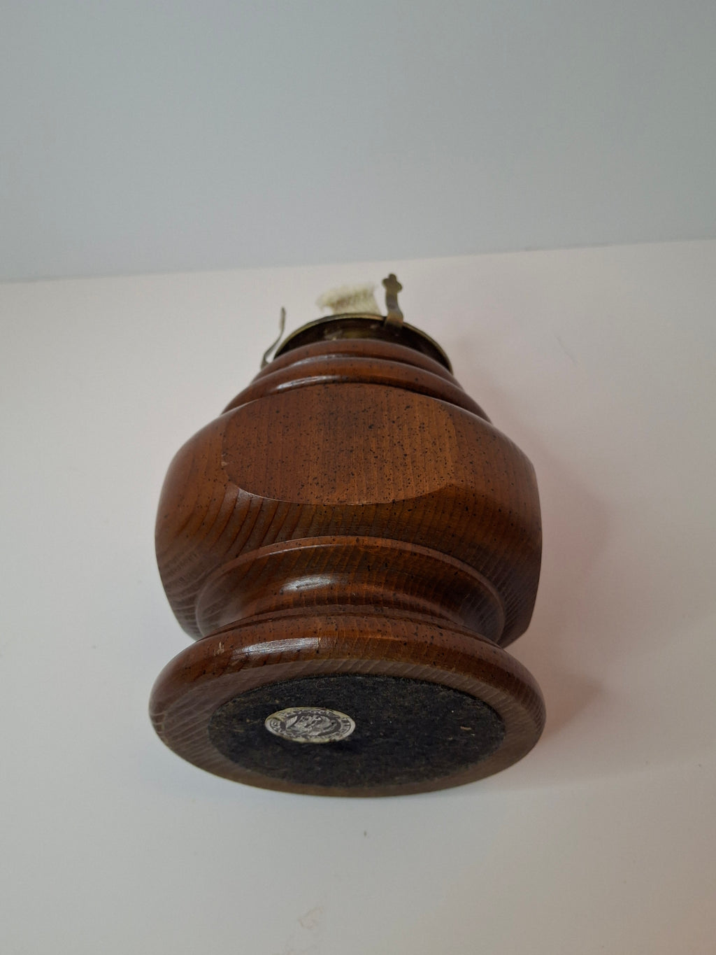 Vintage Lamplight Farms Wood Oil Lamp – Turned Hardwood Base – Brass Eagle Burner – Early American Style