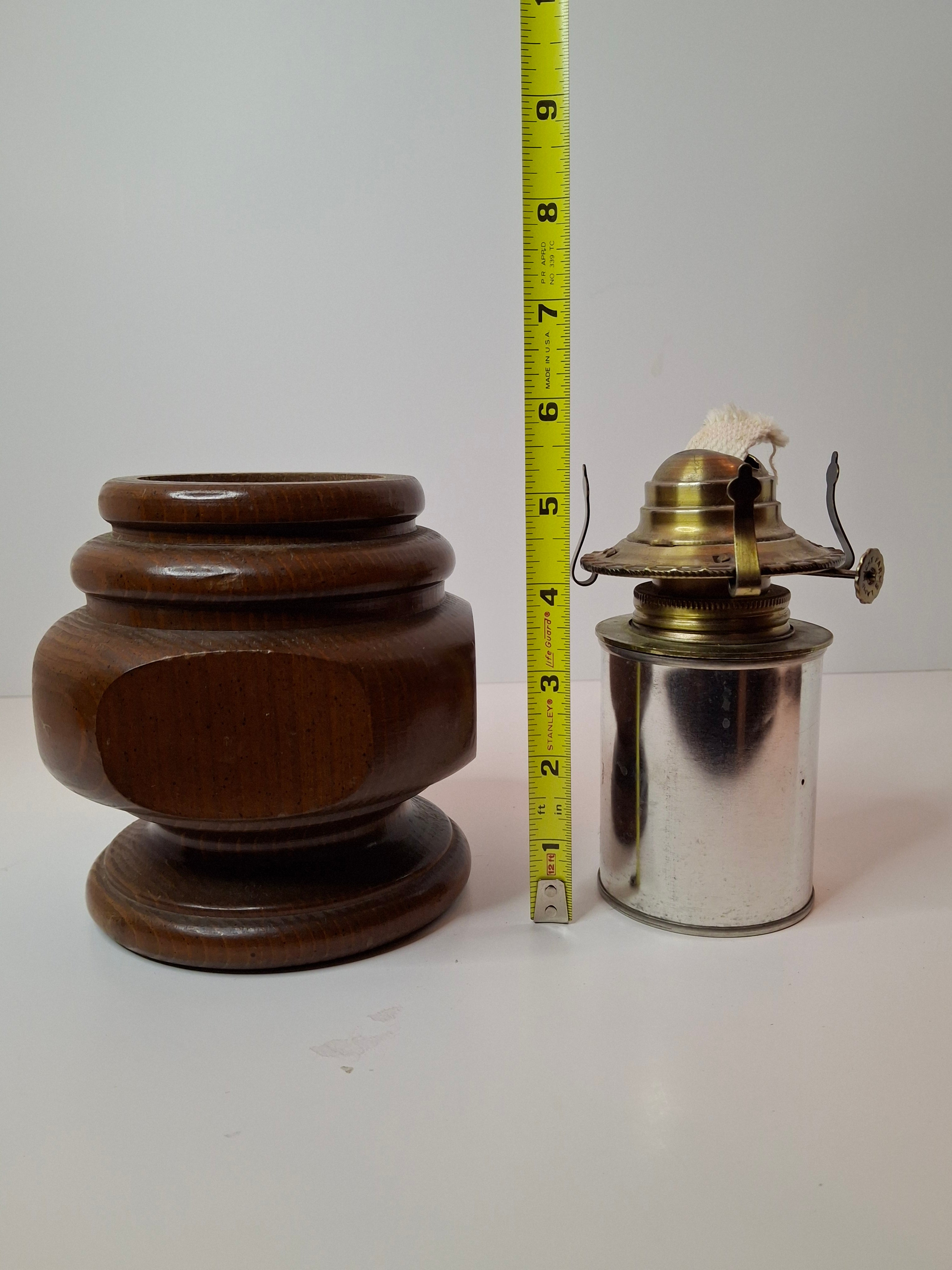 Vintage Lamplight Farms Wood Oil Lamp – Turned Hardwood Base – Brass Eagle Burner – Early American Style