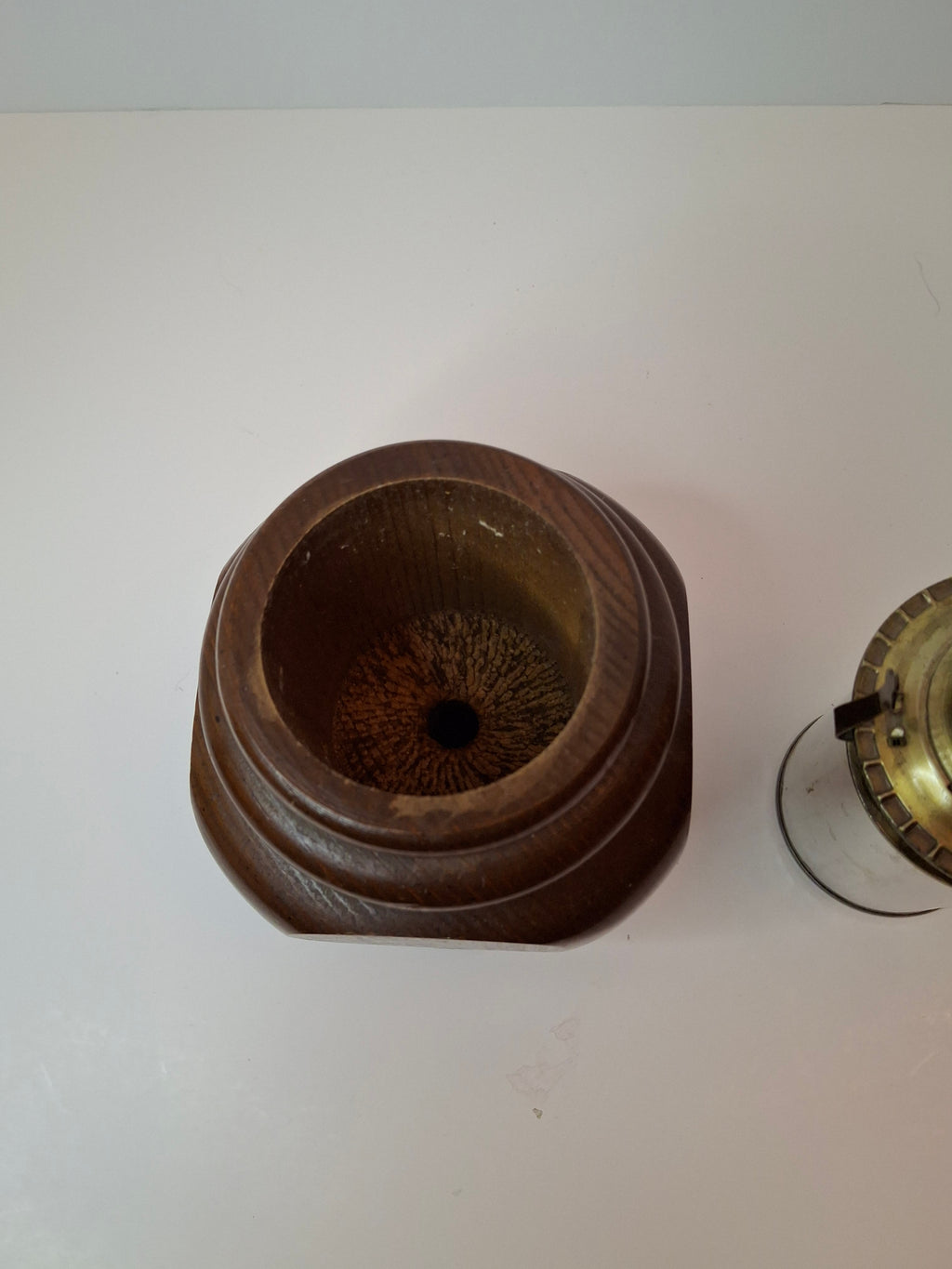 Vintage Lamplight Farms Wood Oil Lamp – Turned Hardwood Base – Brass Eagle Burner – Early American Style