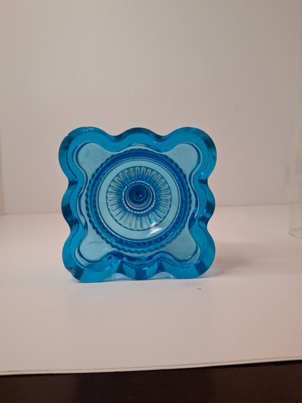 RARE Flint Glass Blue Oil Lamp Scalloped Rib Pedestal 19thC Cerulean Composite