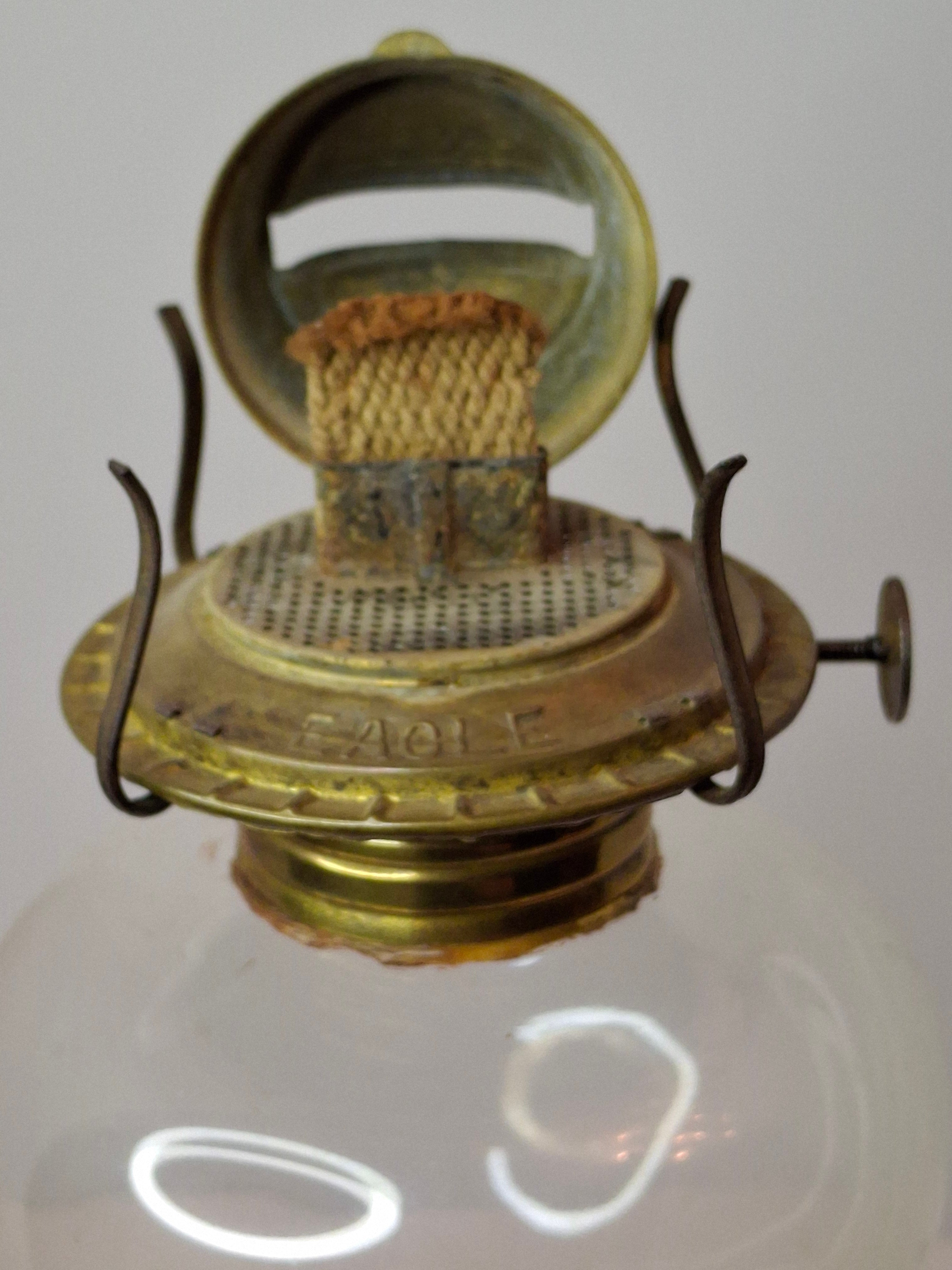 RARE Flint Glass Blue Oil Lamp Scalloped Rib Pedestal 19thC Cerulean Composite