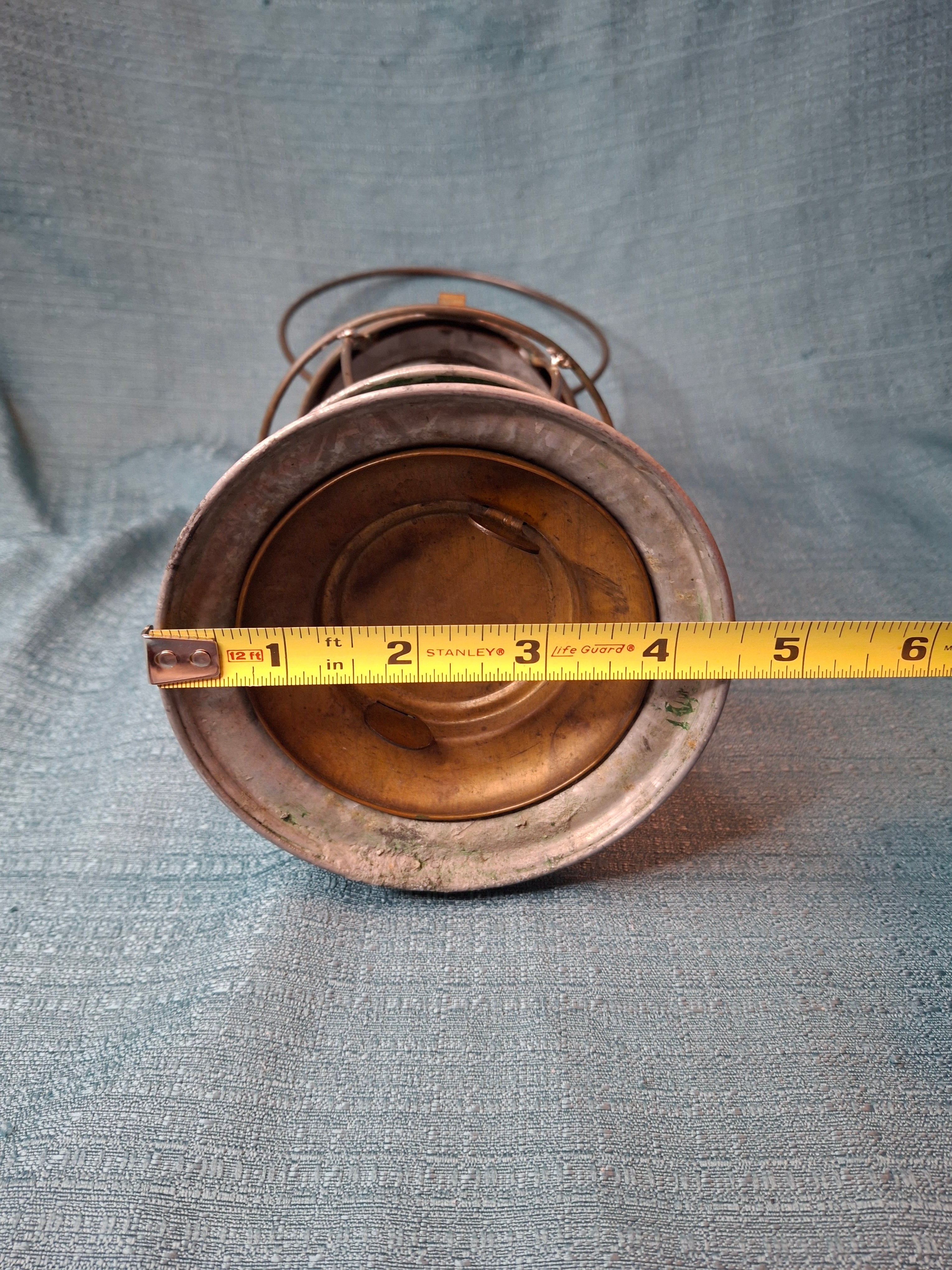 Antique Mid-19th C American Tin and Brass Whale Oil Lantern Double Tube Burner