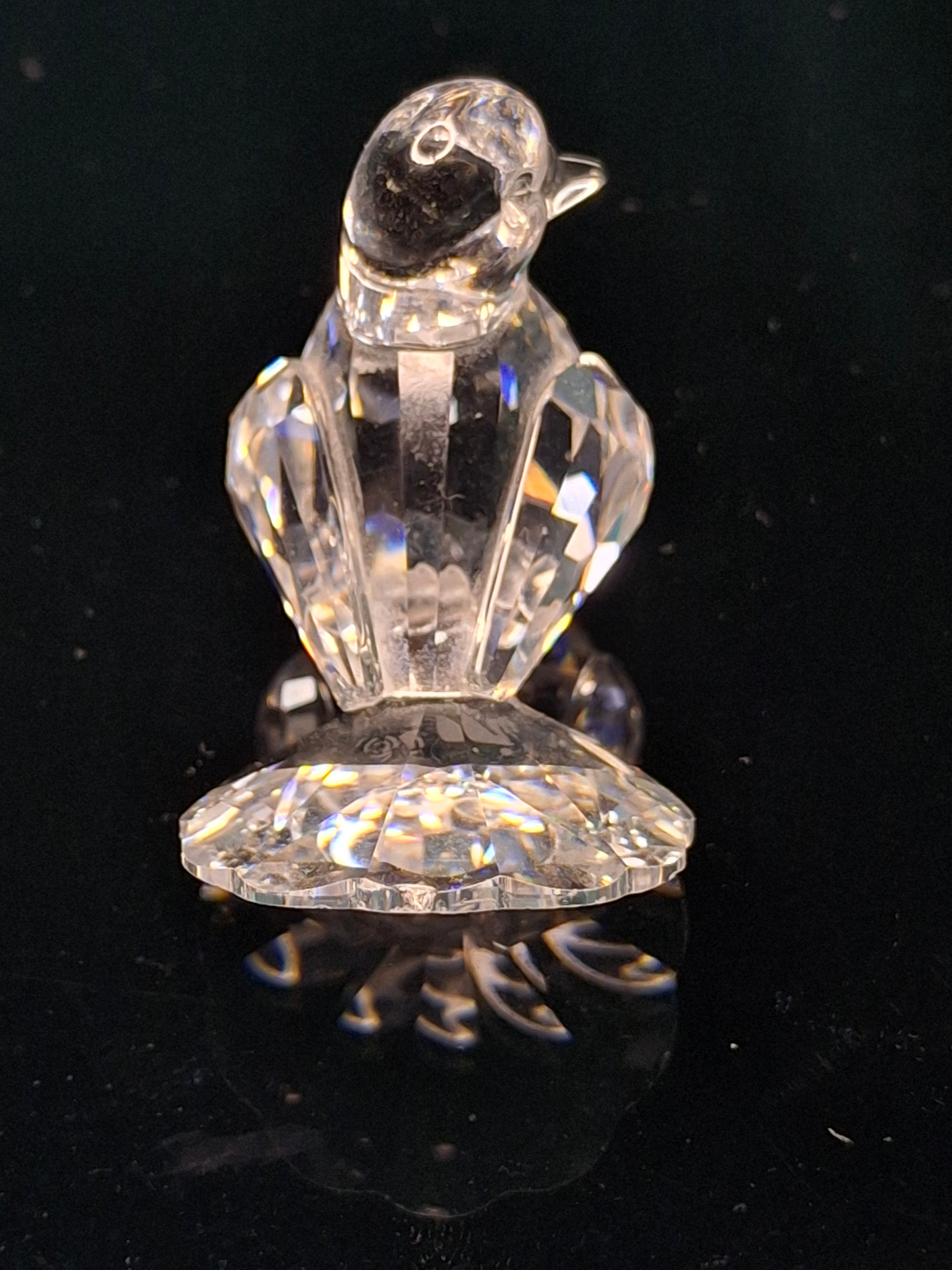 Swarovski Crystal Fan Tail Dove Figurine - Retired Feathered Friends - Pink Eyes