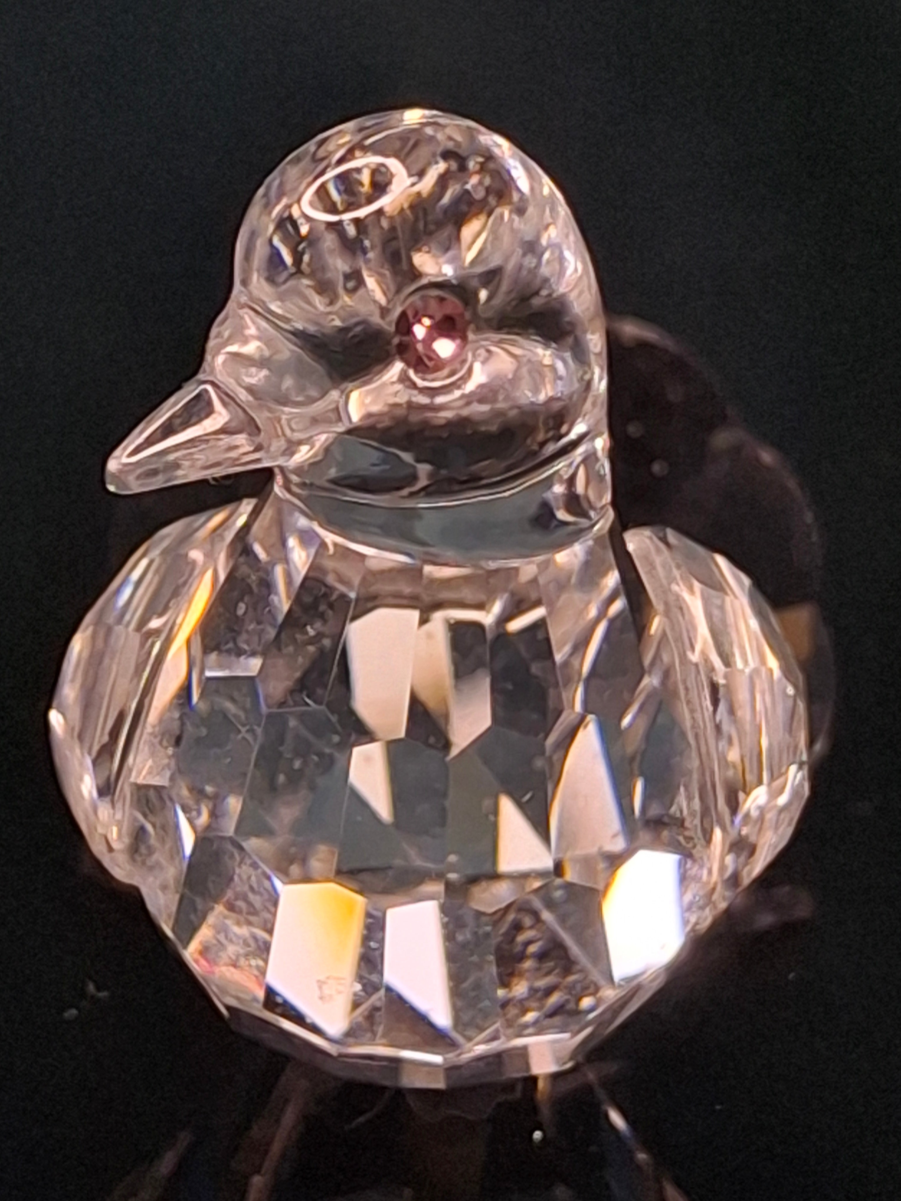Swarovski Crystal Fan Tail Dove Figurine - Retired Feathered Friends - Pink Eyes