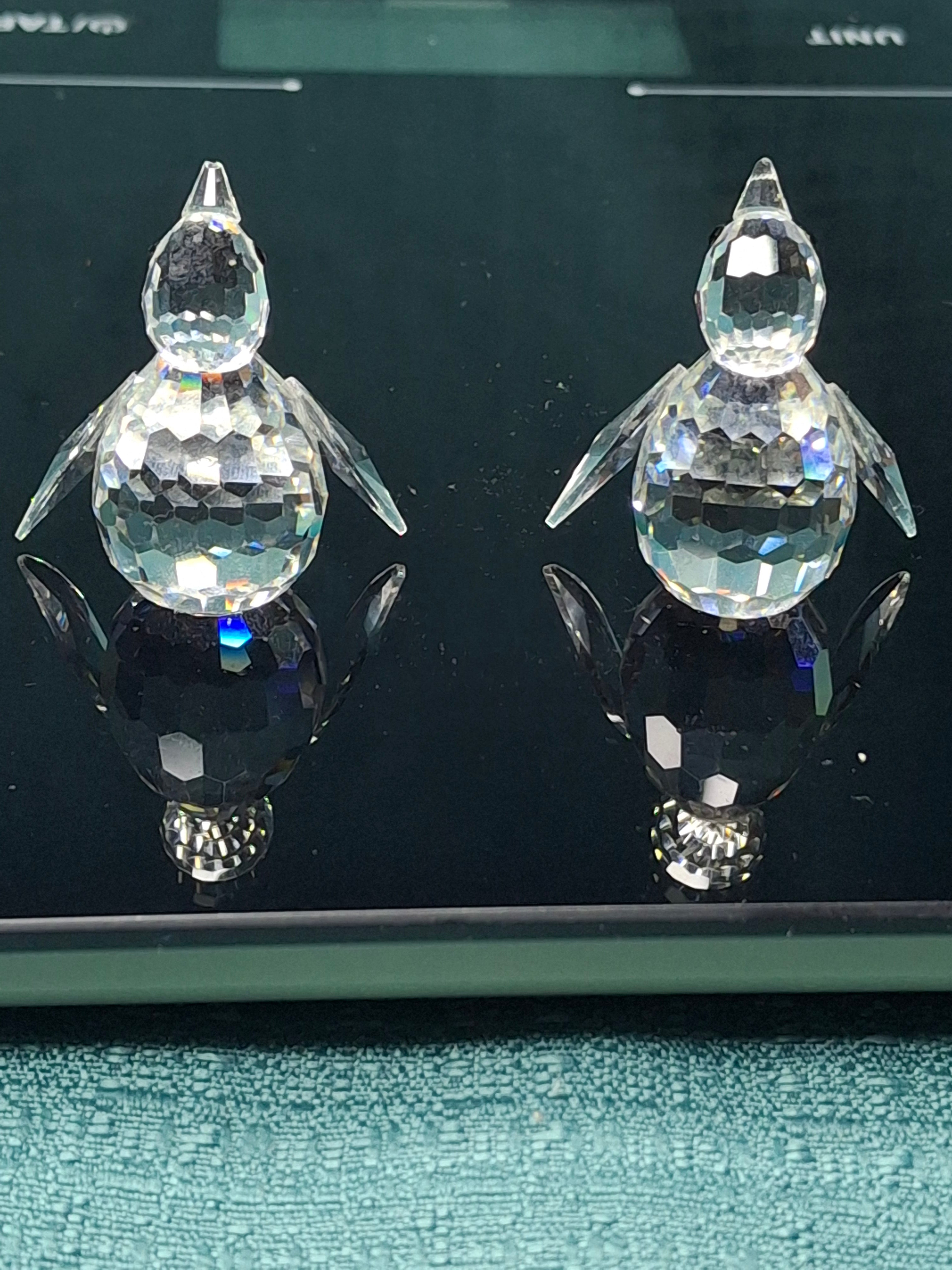 Swarovski Silver Crystal Mini Penguins (Set of 2) - Retired #7661 000 001 - Swan Logo
