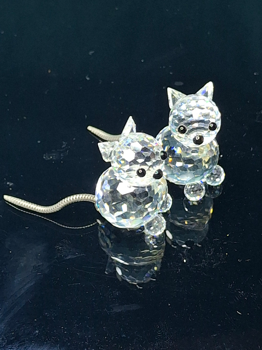 Vintage Swarovski Crystal Mini Cat Set of 2 - Pointed Ears - Metal Spring Tail - SC Logo 1976-1988