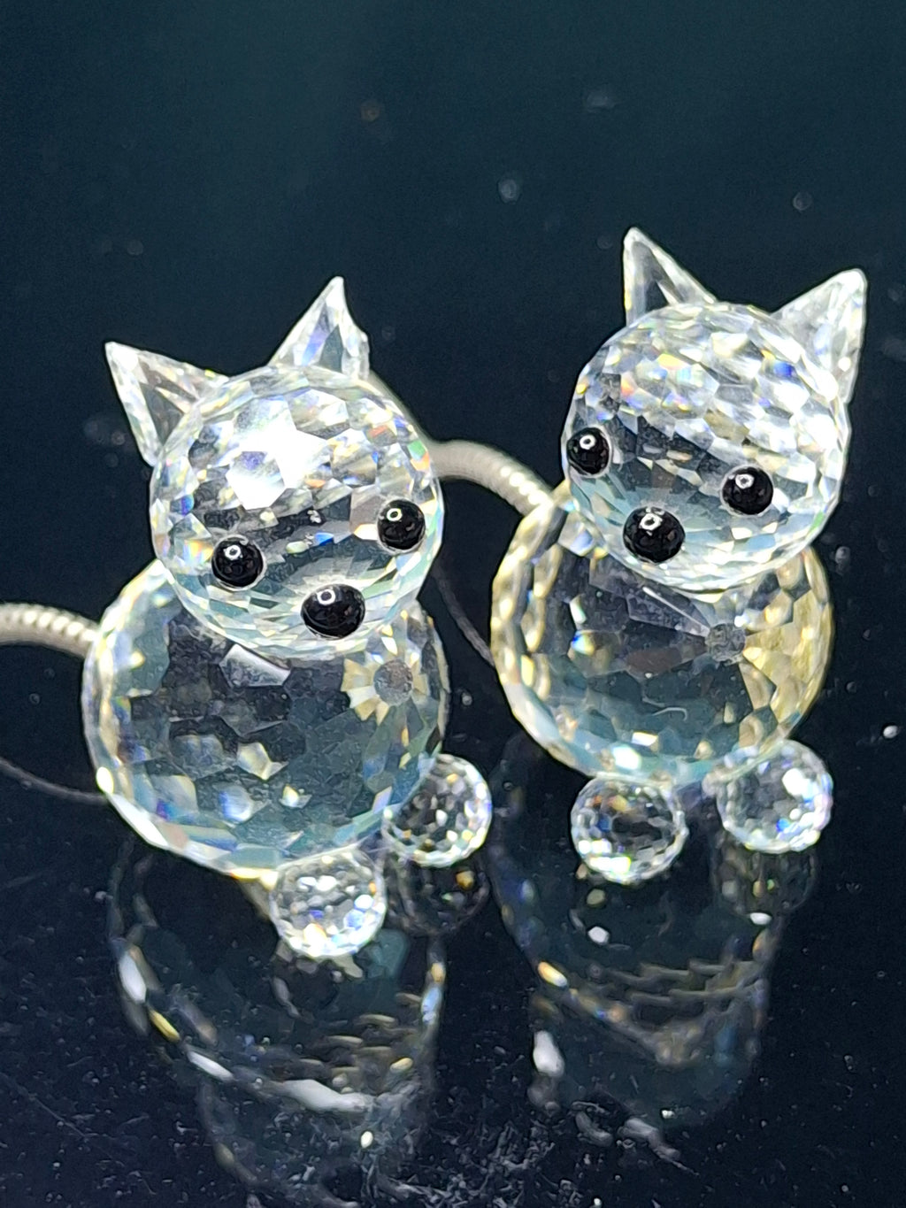 Vintage Swarovski Crystal Mini Cat Set of 2 - Pointed Ears - Metal Spring Tail - SC Logo 1976-1988