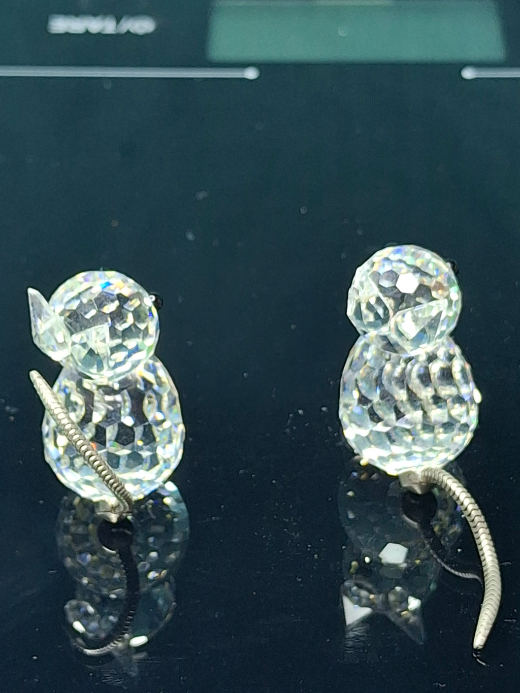 Vintage Swarovski Crystal Mini Cat Set of 2 - Pointed Ears - Metal Spring Tail - SC Logo 1976-1988