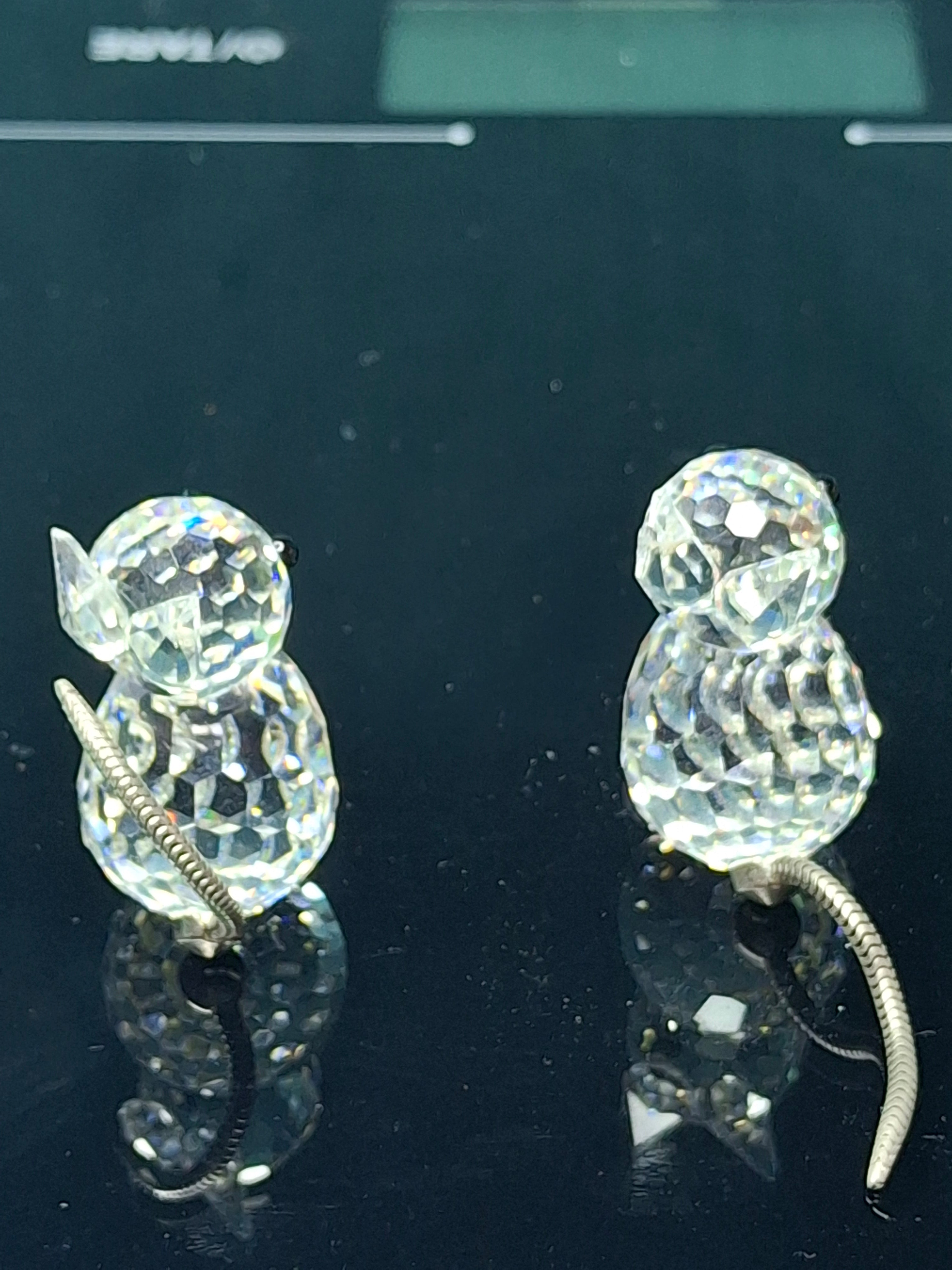 Vintage Swarovski Crystal Mini Cat Set of 2 - Pointed Ears - Metal Spring Tail - SC Logo 1976-1988